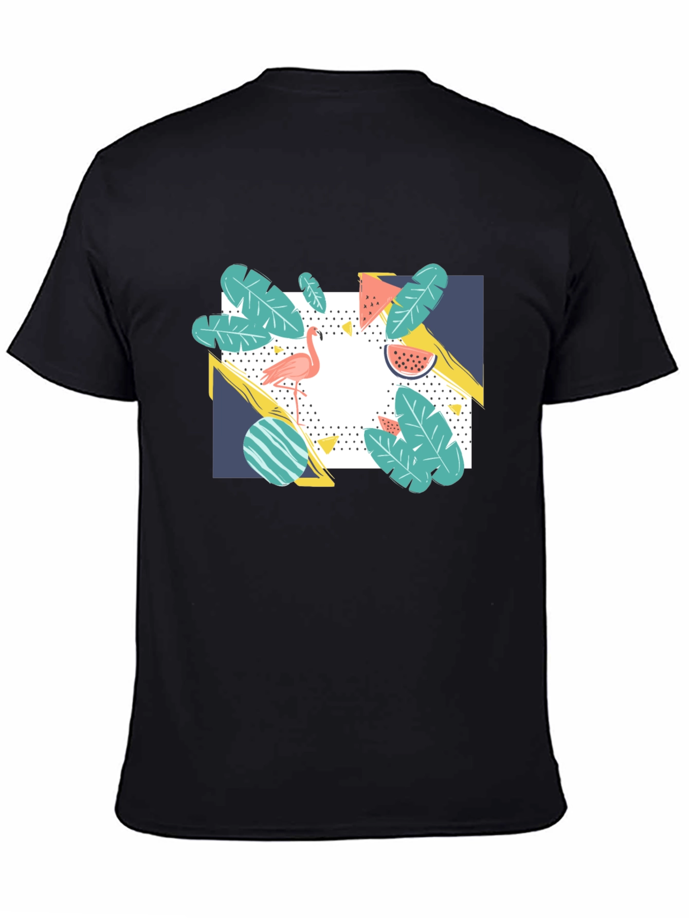 Tropical Flamingo Graphic Print Black T-Shirt