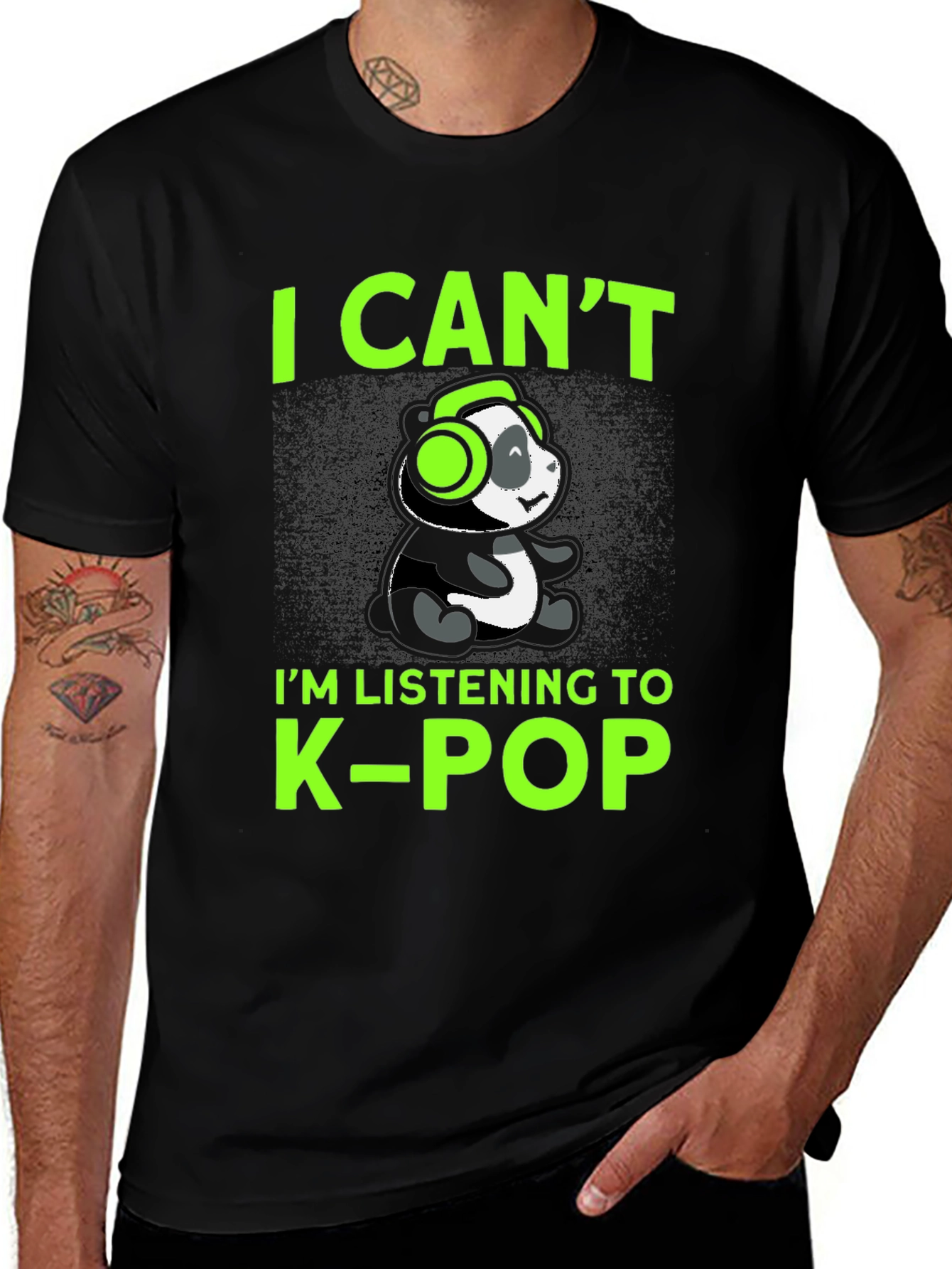 K-Pop Panda Graphic Tee - I Cant Im Listening