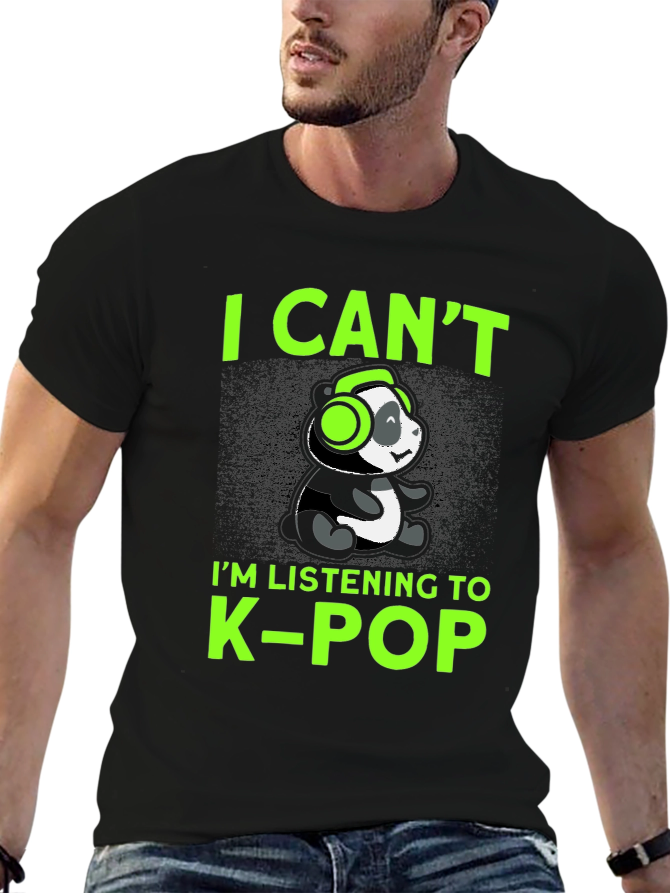 K-Pop Panda Graphic Tee - I Cant Im Listening