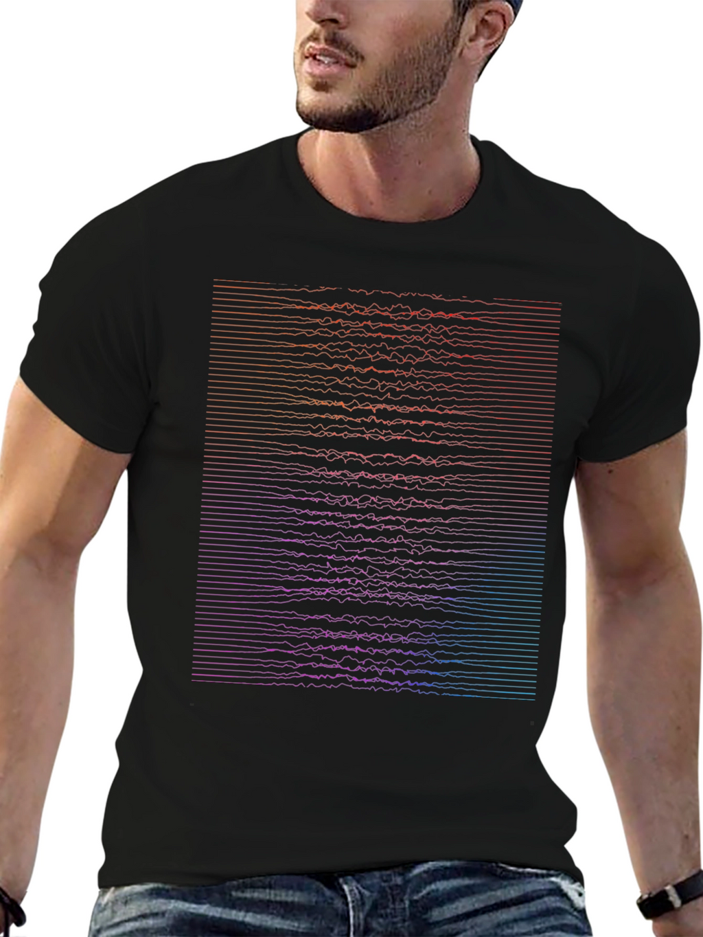 Abstract Wavy Lines Graphic T-Shirt
