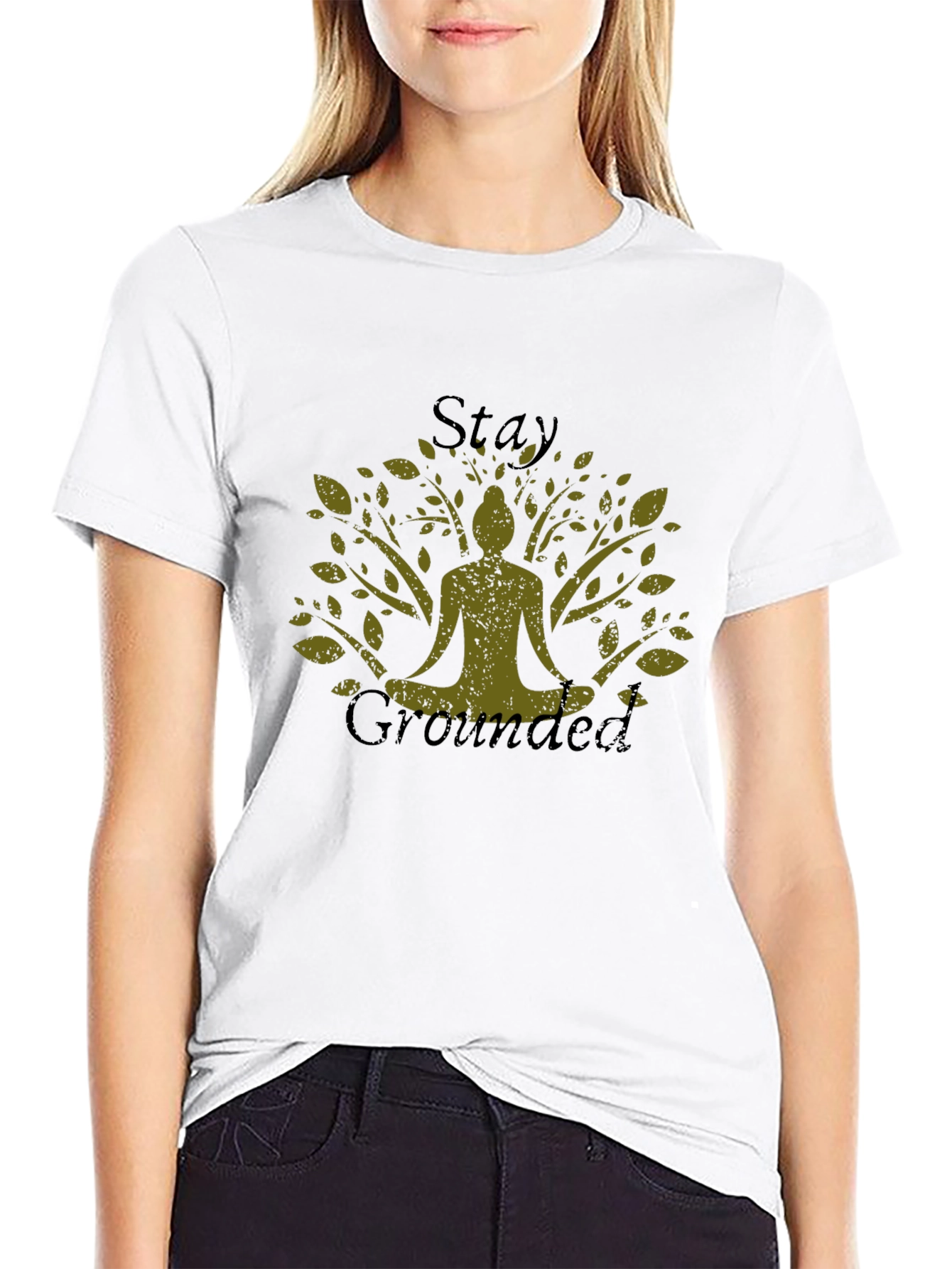 Stay Grounded Tree Yoga Graphic Tee - Black