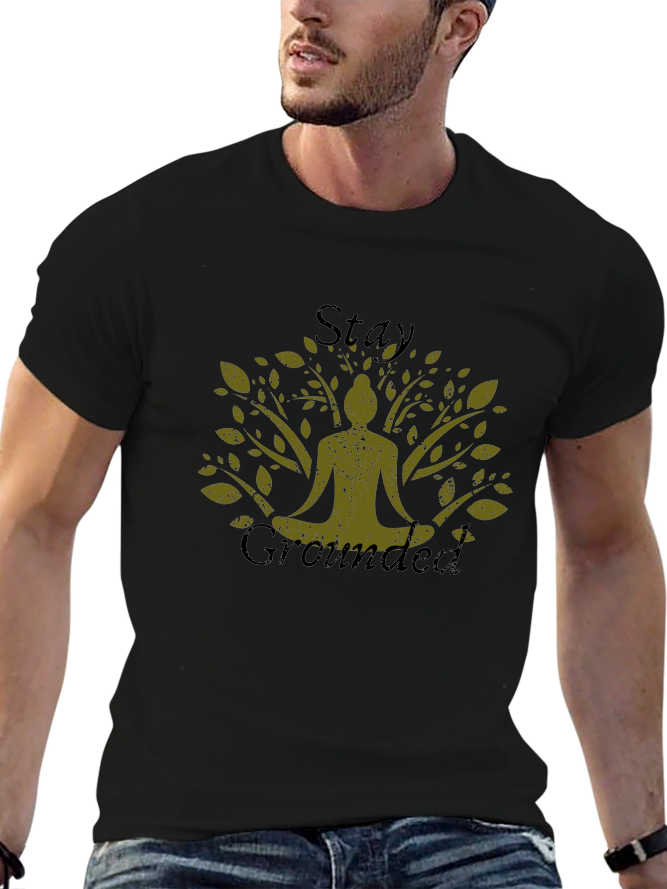 Stay Grounded Tree Yoga Graphic Tee - Black