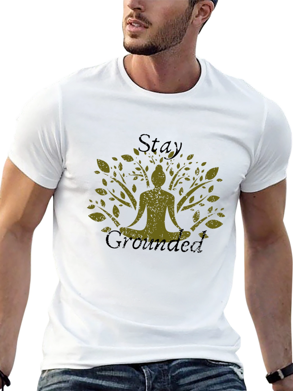 Stay Grounded Tree Yoga Graphic Tee - Black