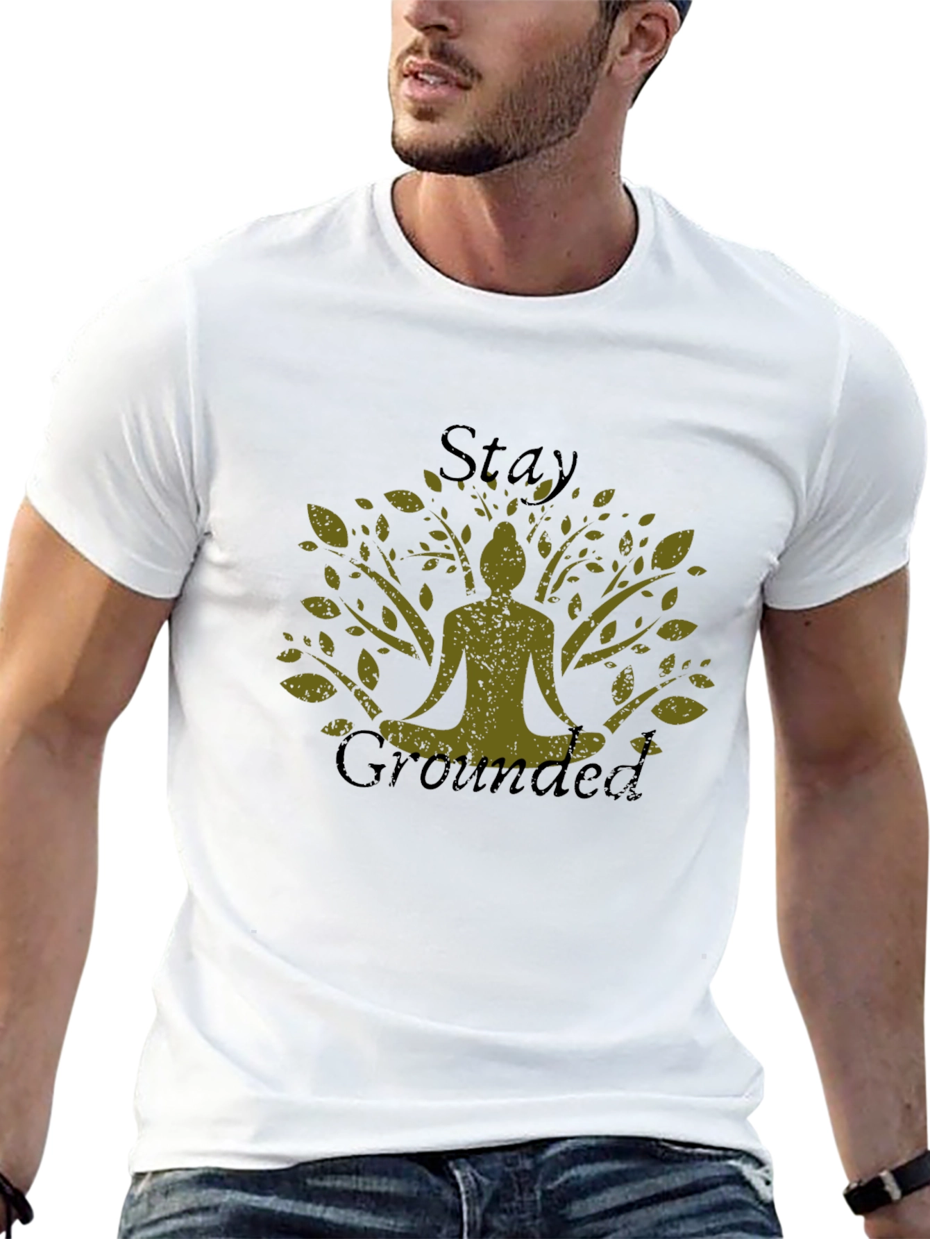 Stay Grounded Tree Yoga Graphic Tee - Black