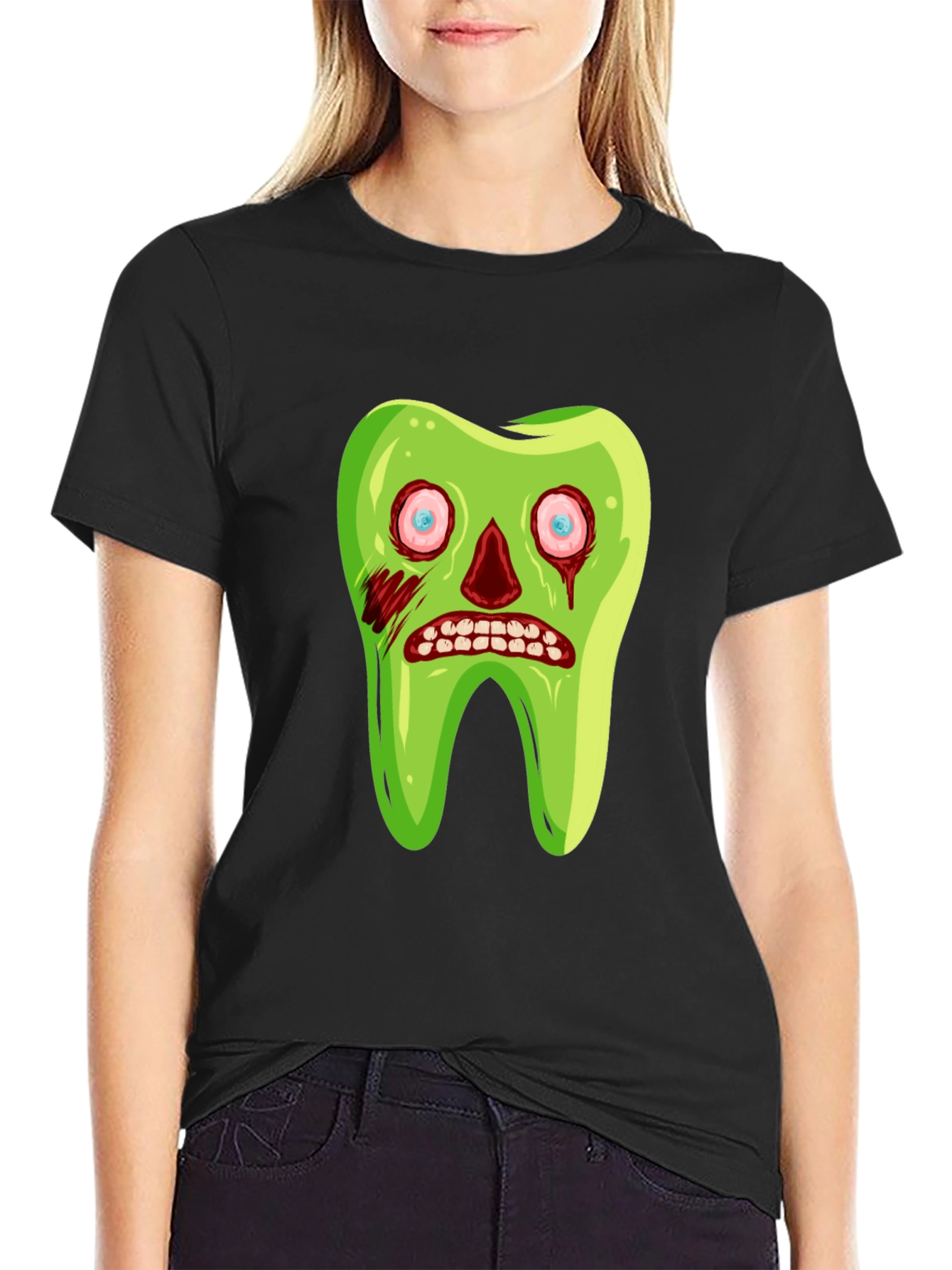 Zombie Tooth Graphic Tee - Novelty Halloween Shirt