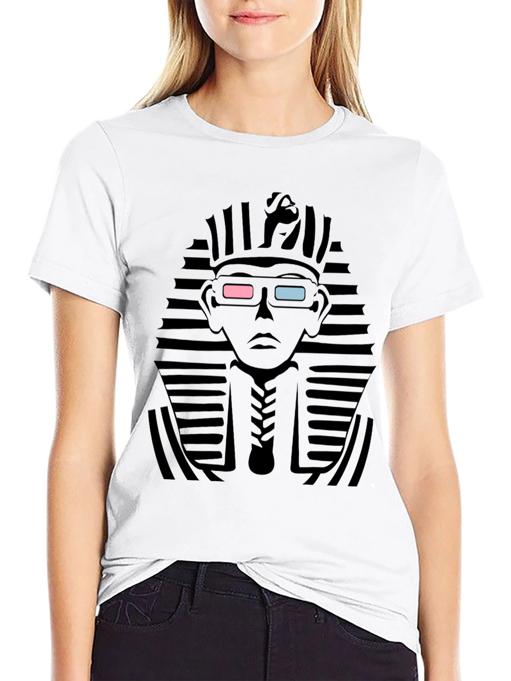 Anaglyph Pharaoh Graphic Tee - Black Cotton T-Shirt
