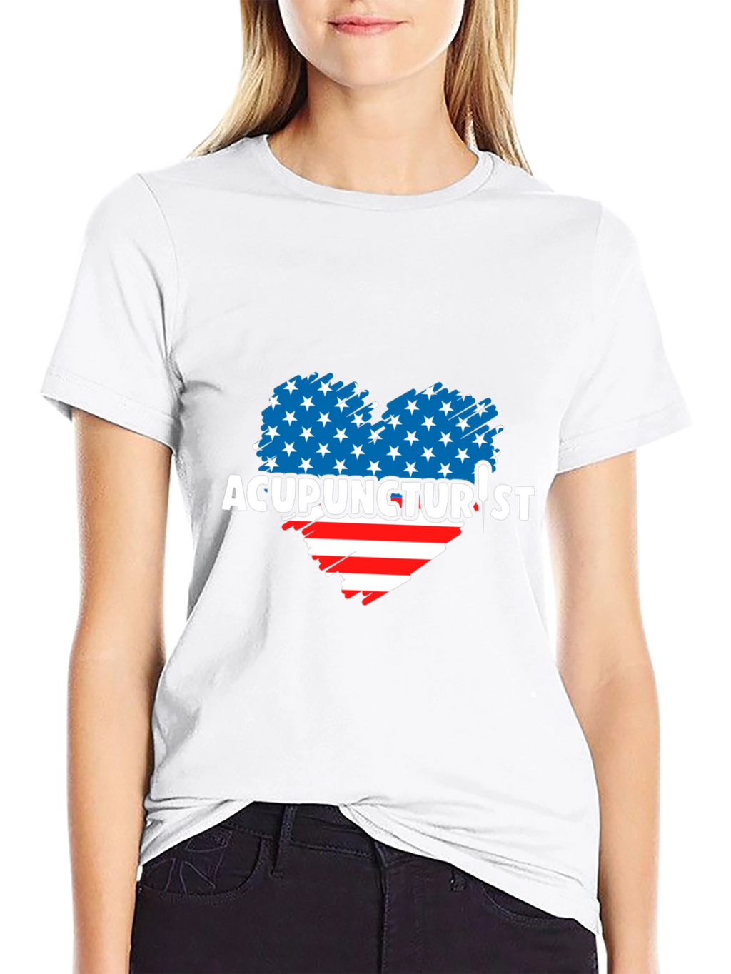 Acupuncturist Patriotic Heart Graphic T-Shirt