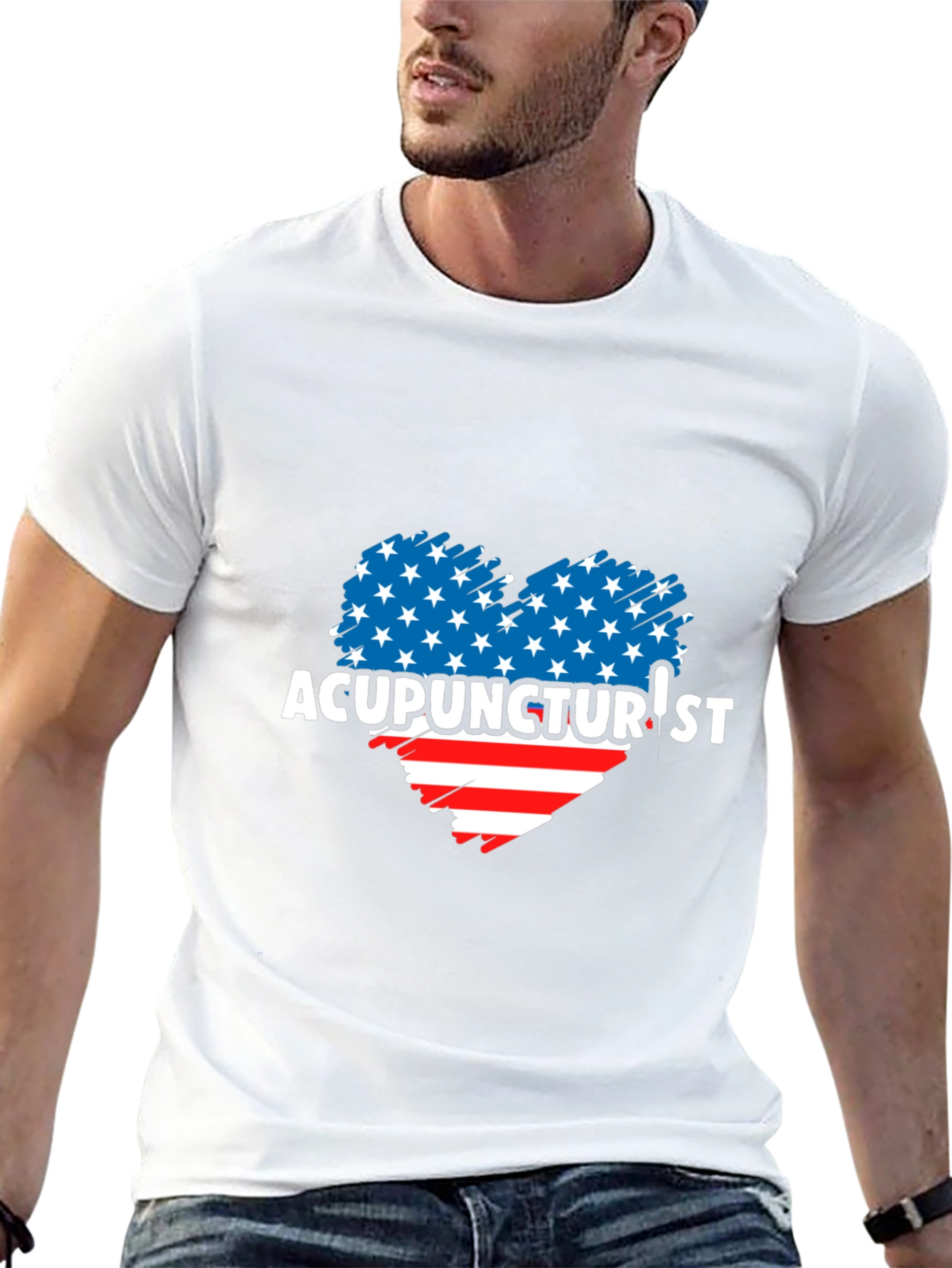 Acupuncturist Patriotic Heart Graphic T-Shirt