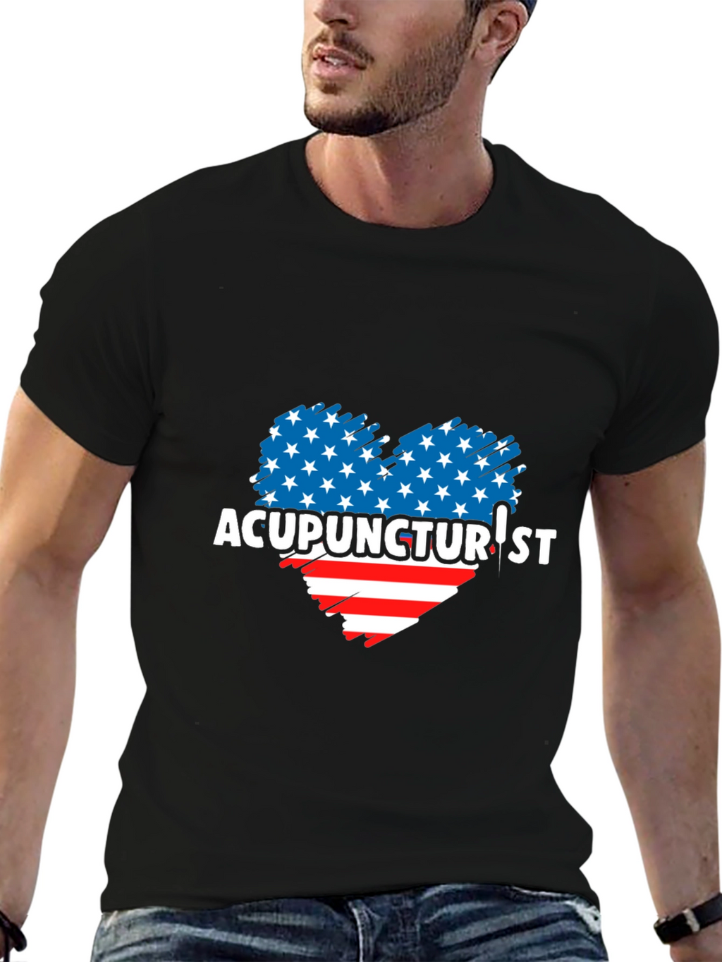 Acupuncturist Patriotic Heart Graphic T-Shirt