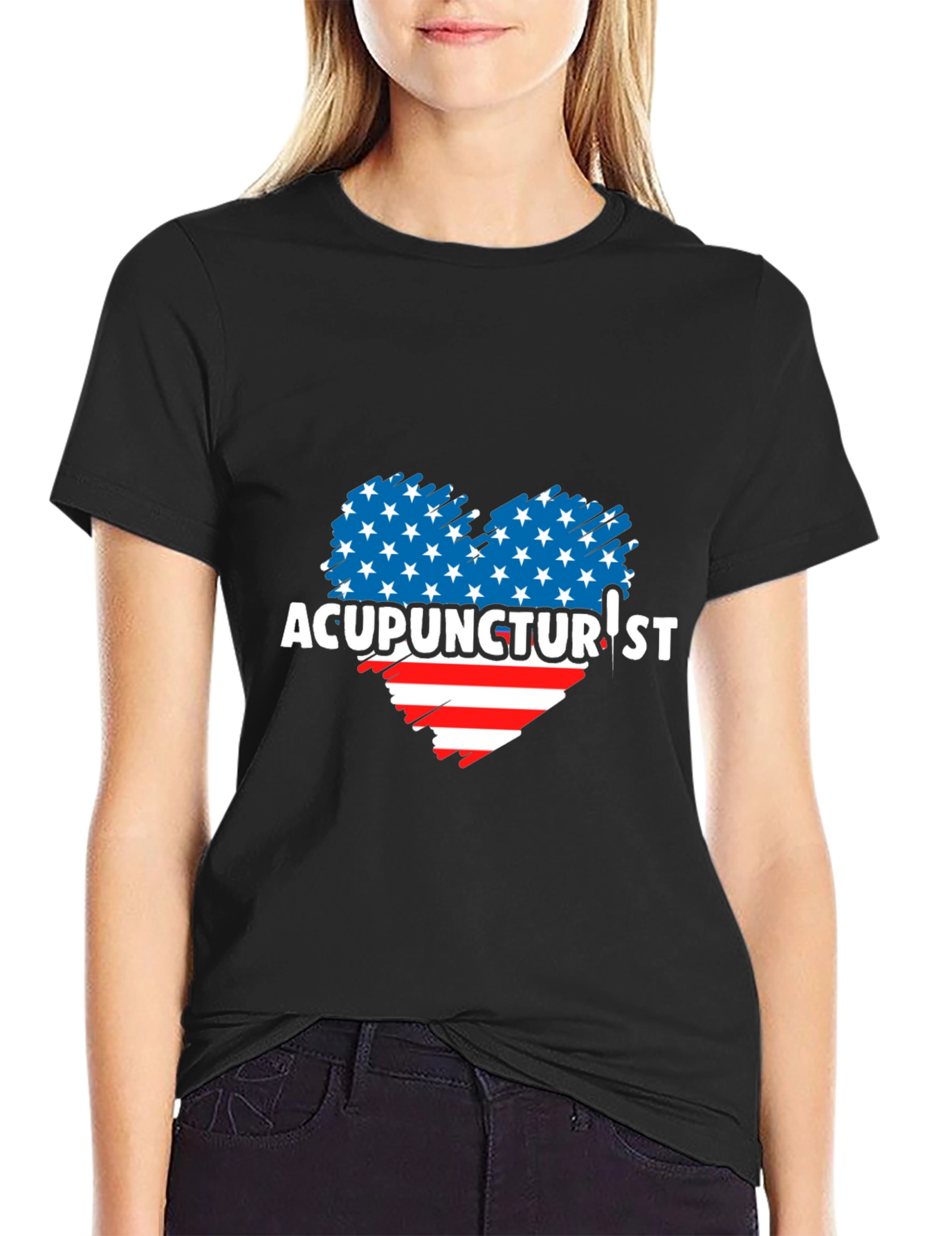 Acupuncturist Patriotic Heart Graphic T-Shirt