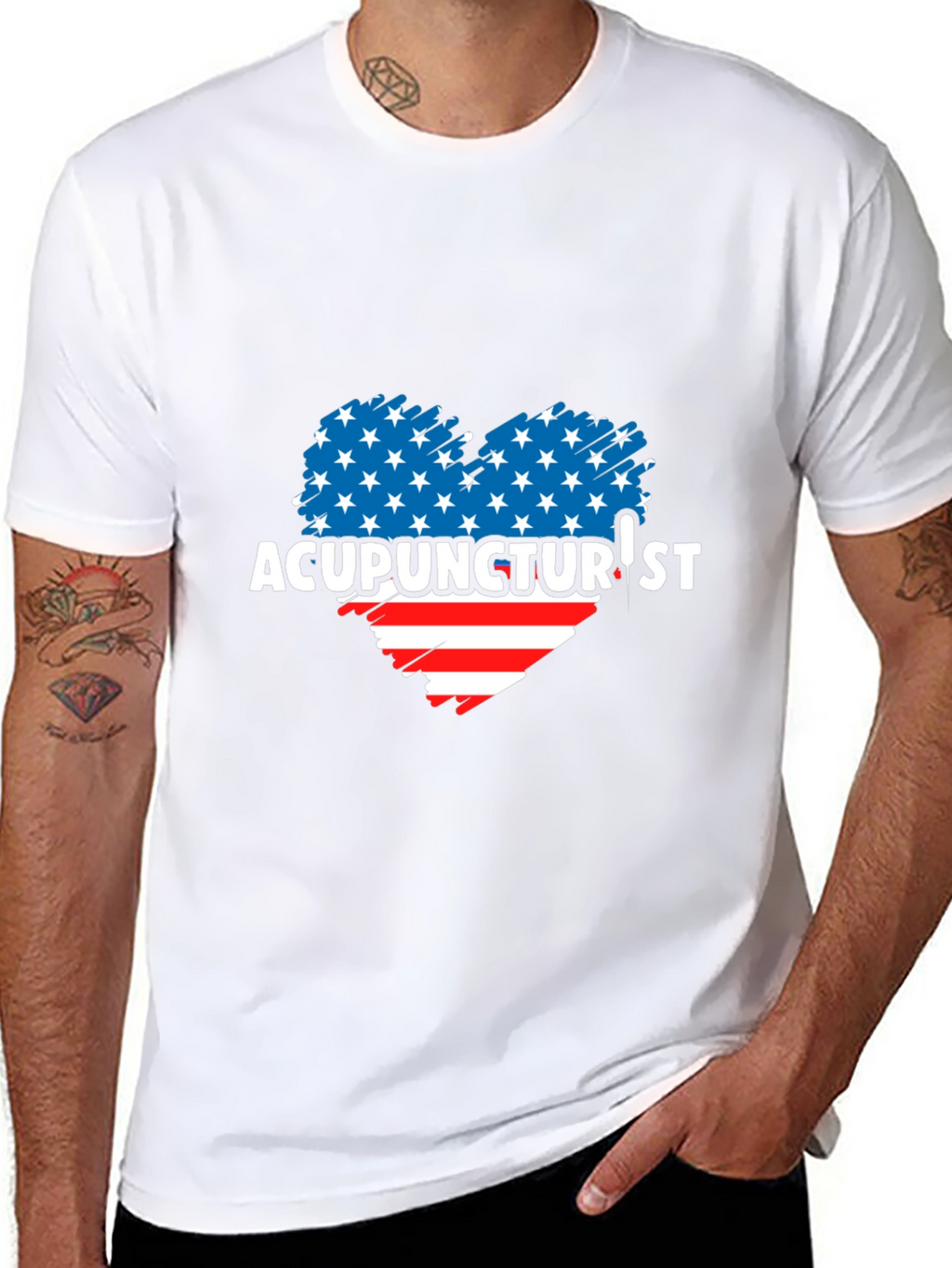 Acupuncturist Patriotic Heart Graphic T-Shirt
