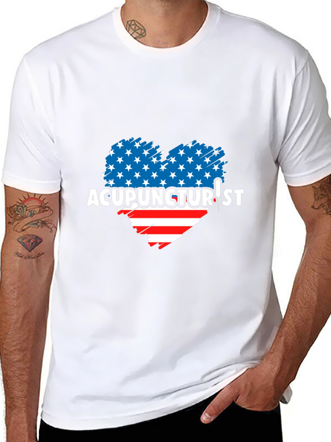 Acupuncturist Patriotic Heart Graphic T-Shirt