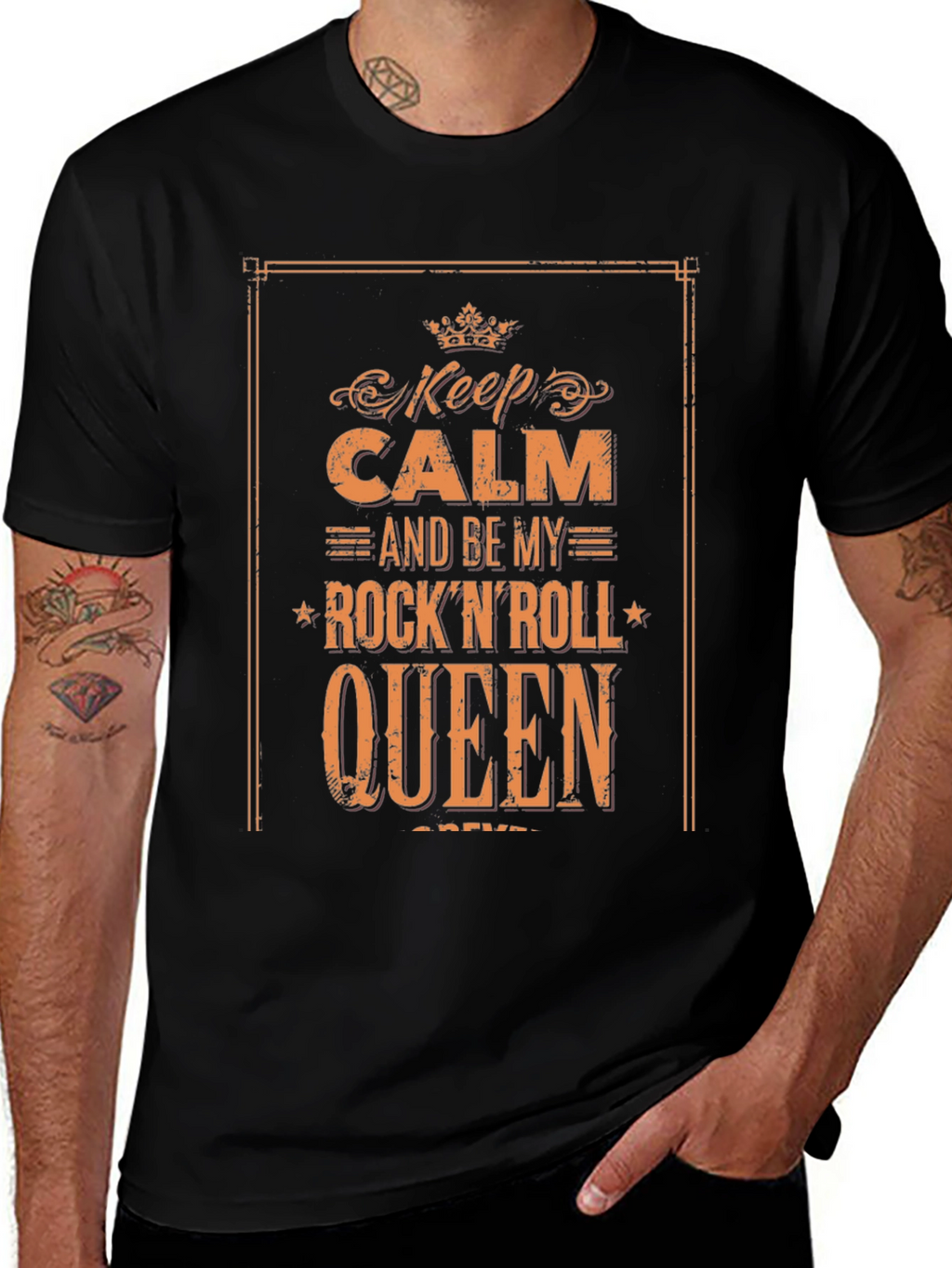 Keep Calm Rock n Roll Queen Black Graphic Tee