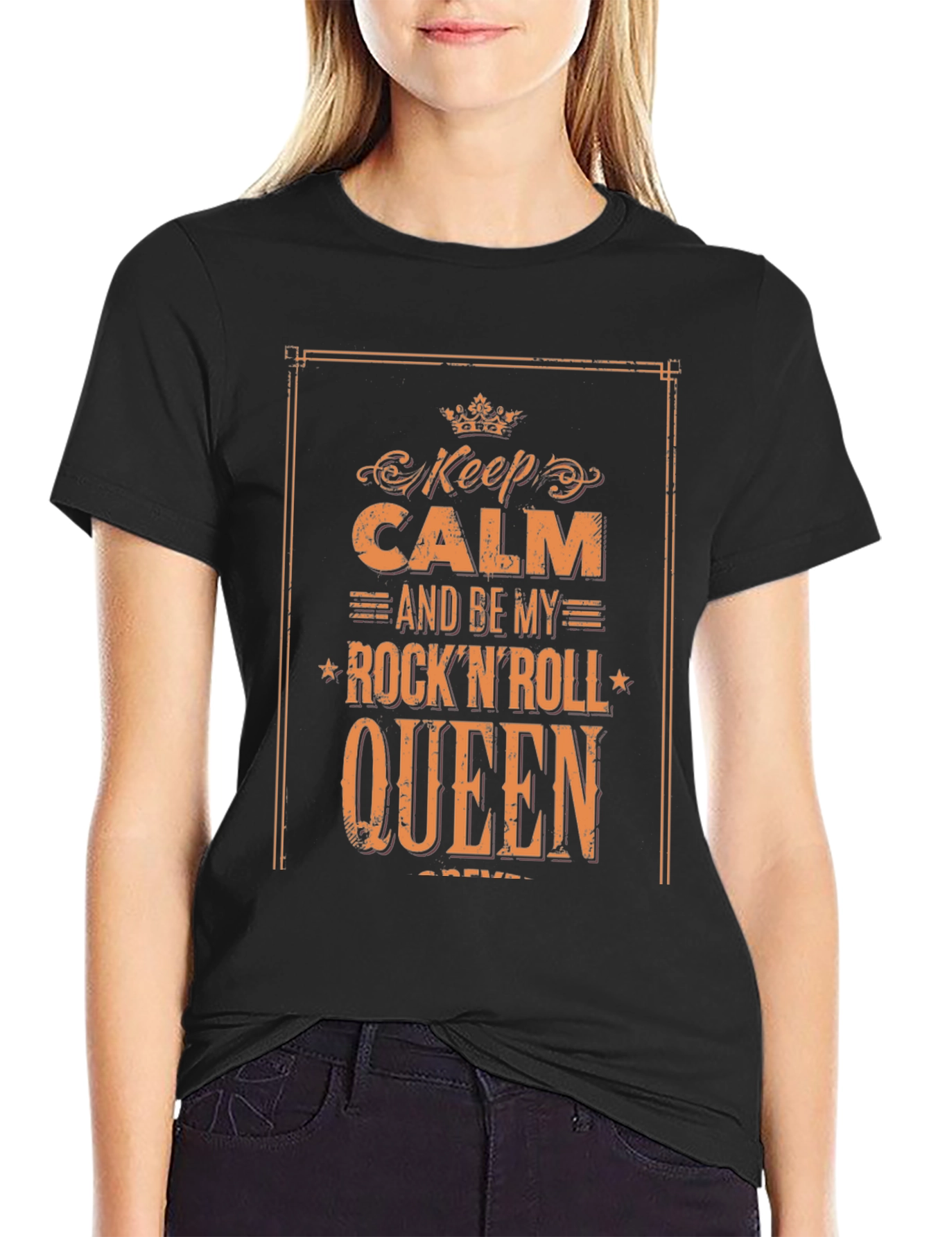 Keep Calm Rock n Roll Queen Black Graphic Tee