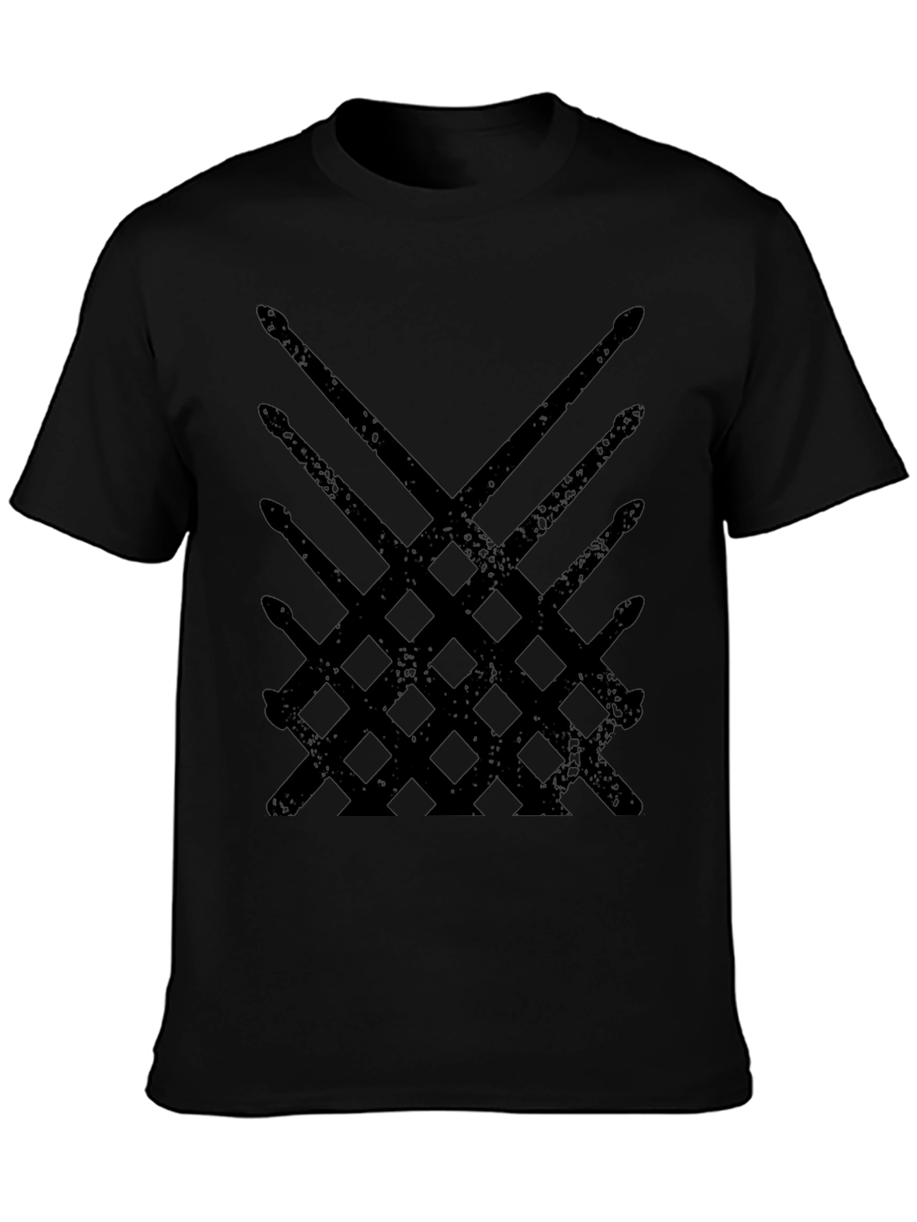 Drum Sticks Pattern Black T-Shirt