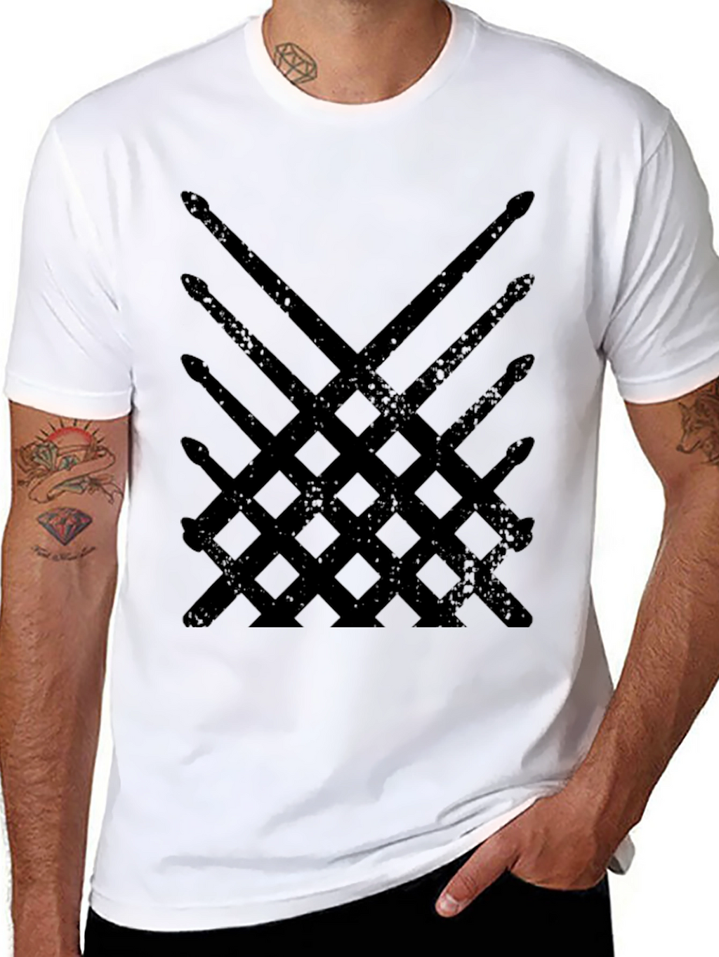 Drum Sticks Pattern Black T-Shirt