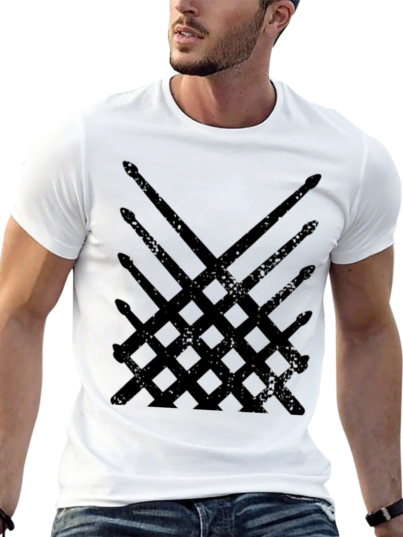 Drum Sticks Pattern Black T-Shirt