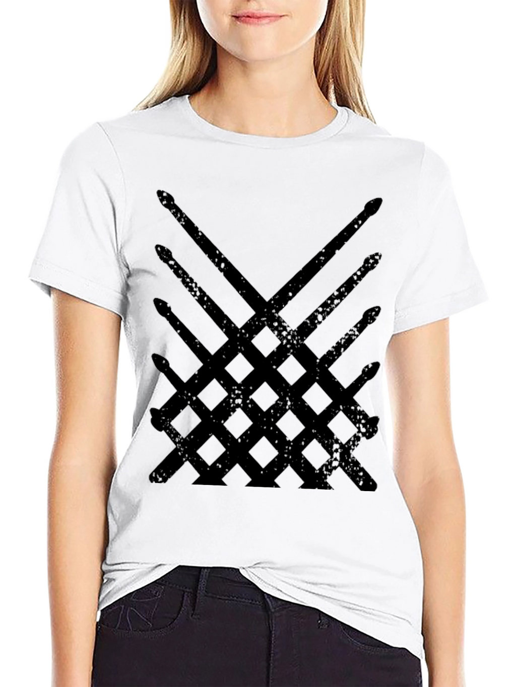 Drum Sticks Pattern Black T-Shirt