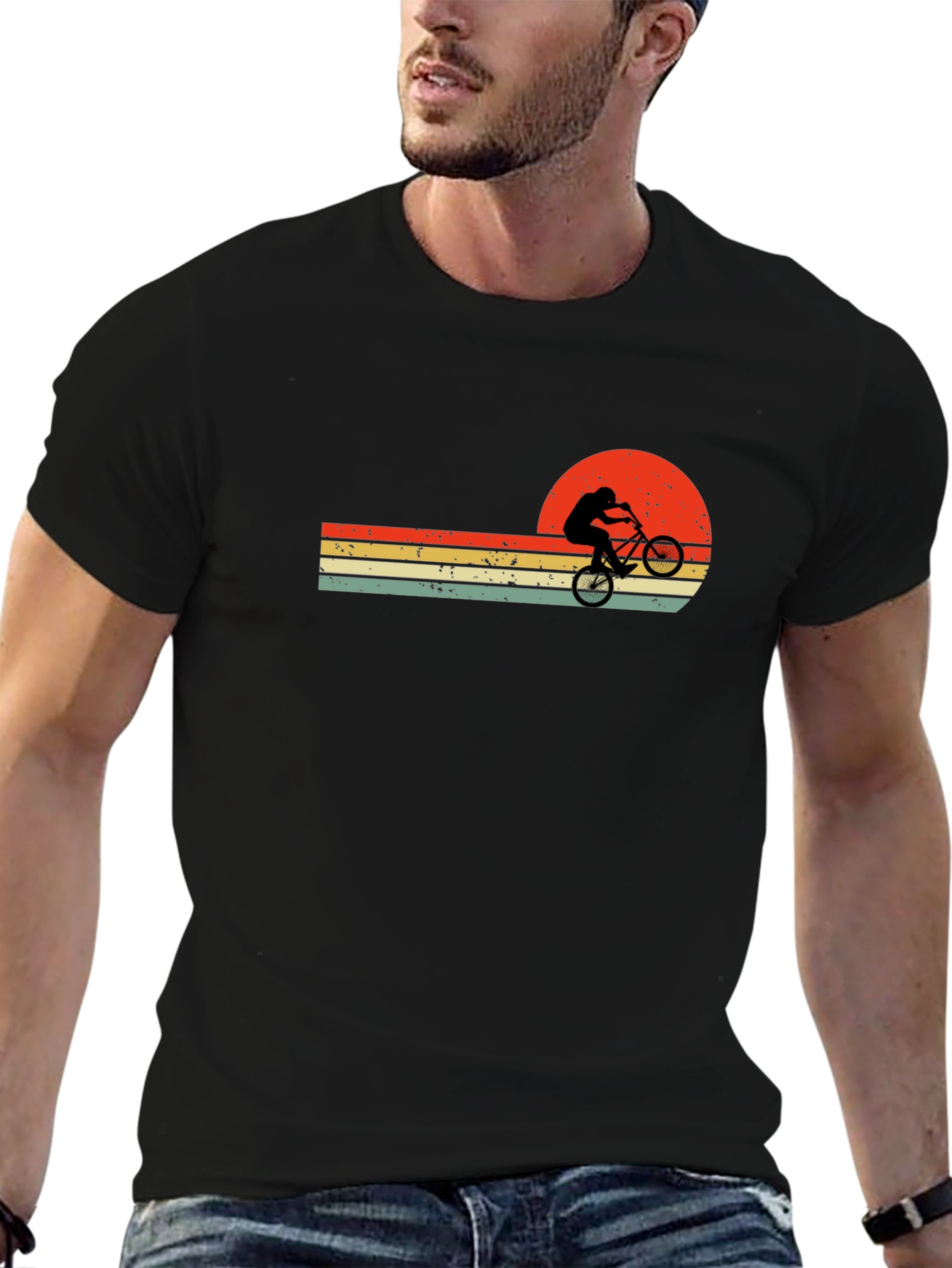 Retro Sunset Bike Rider Graphic T-Shirt