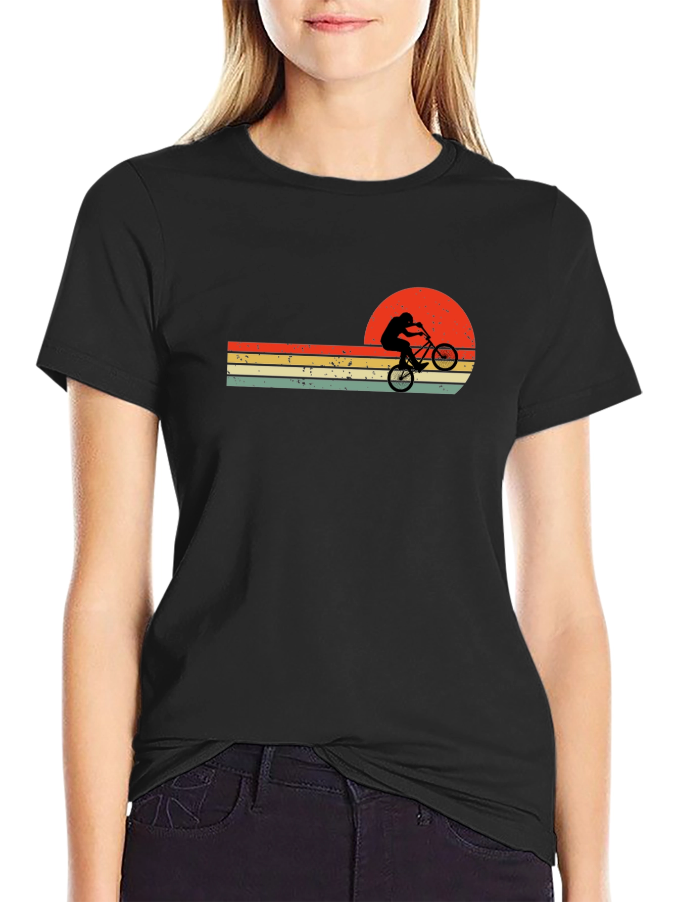 Retro Sunset Bike Rider Graphic T-Shirt