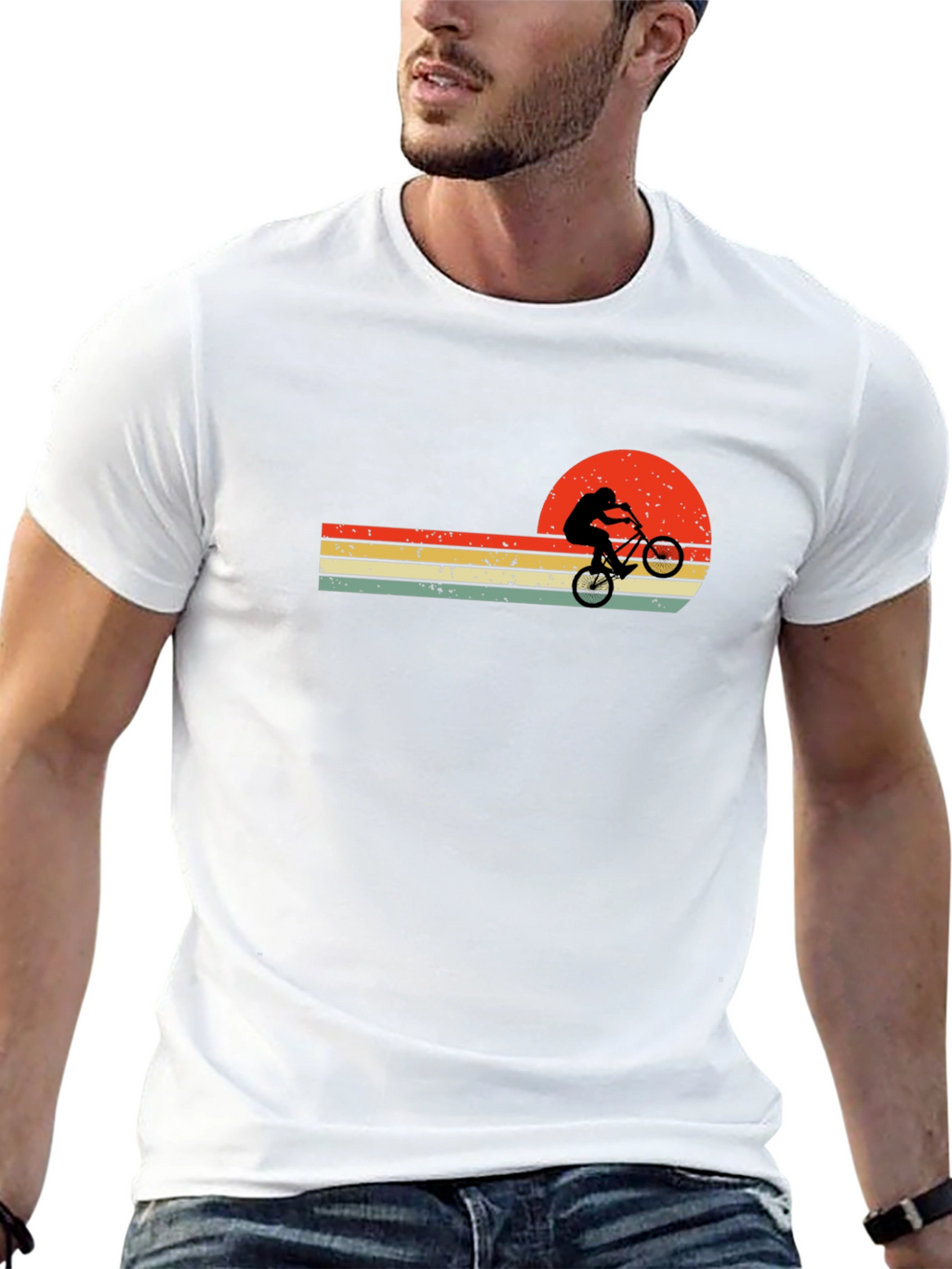Retro Sunset Bike Rider Graphic T-Shirt