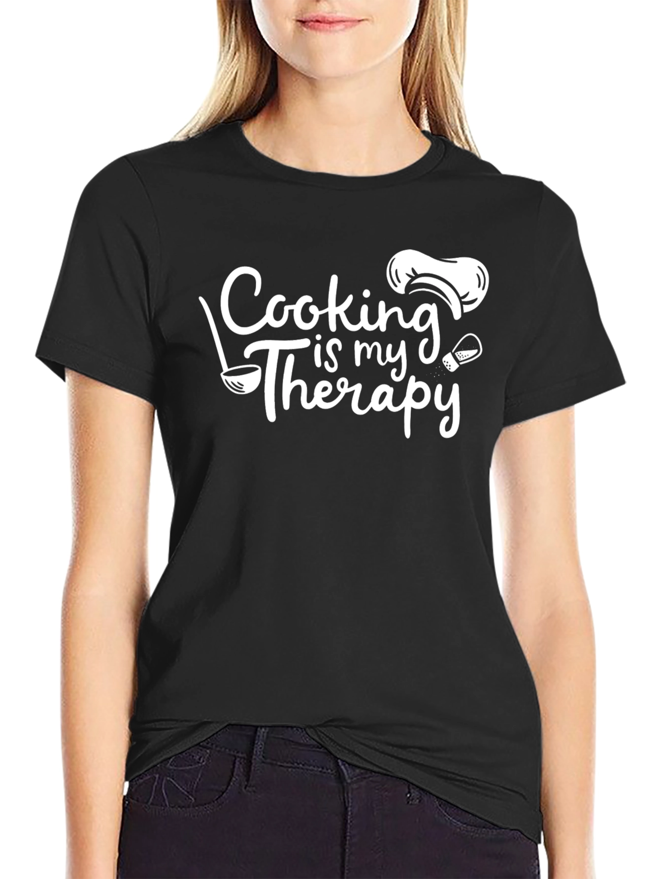 Cooking is My Therapy T-Shirt - Black Cotton Graphic Tee
