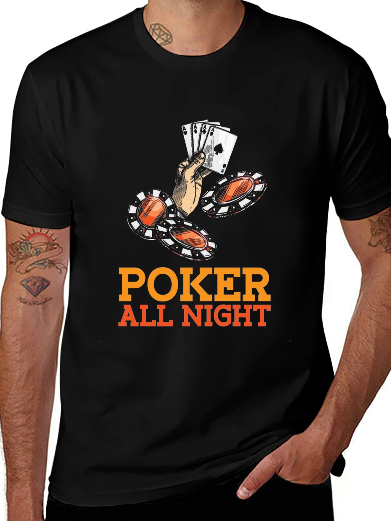Poker All Night Graphic Tee - Black Cotton Blend