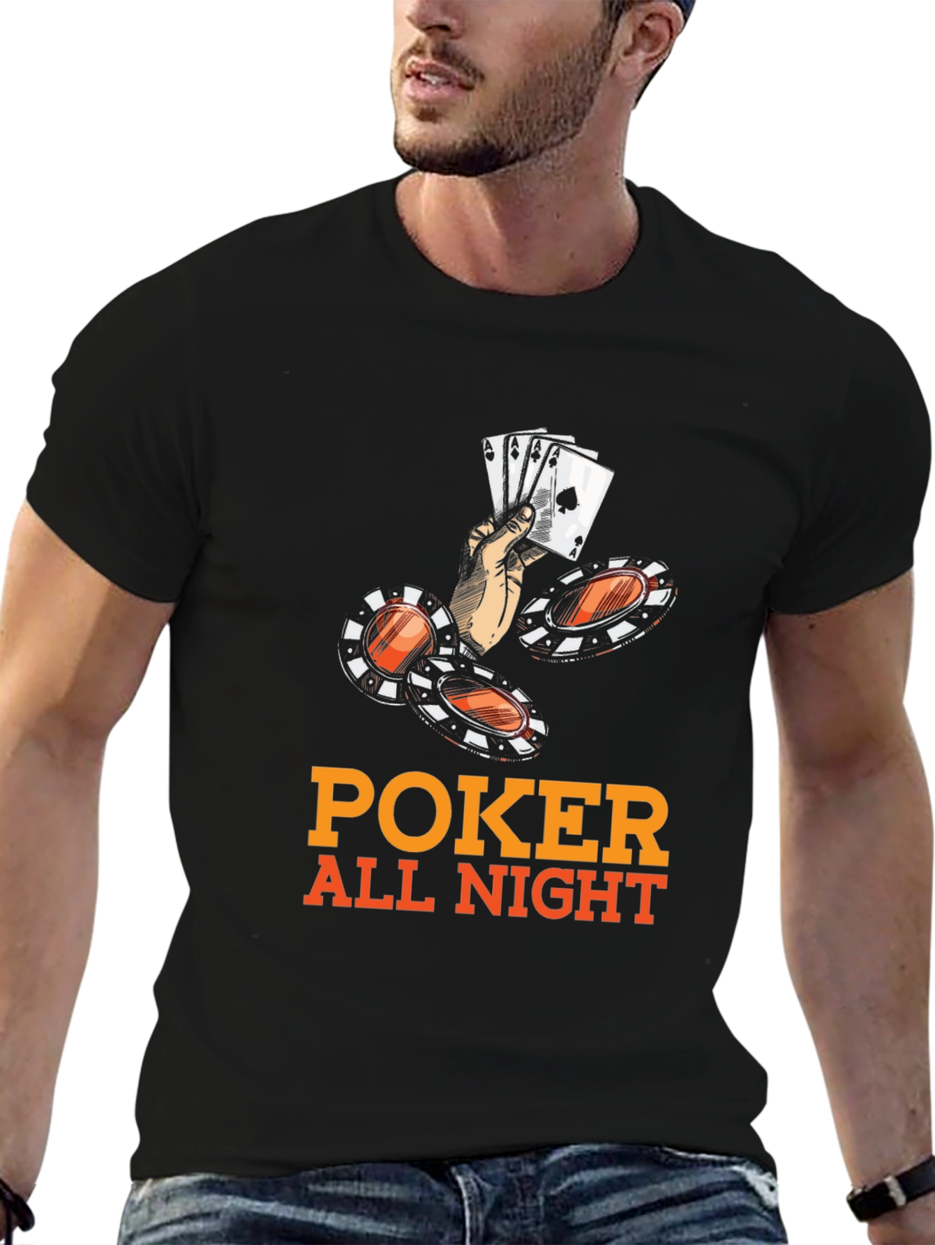 Poker All Night Graphic Tee - Black Cotton Blend