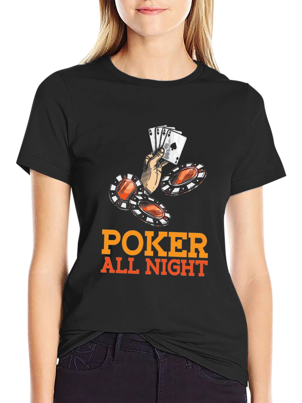 Poker All Night Graphic Tee - Black Cotton Blend