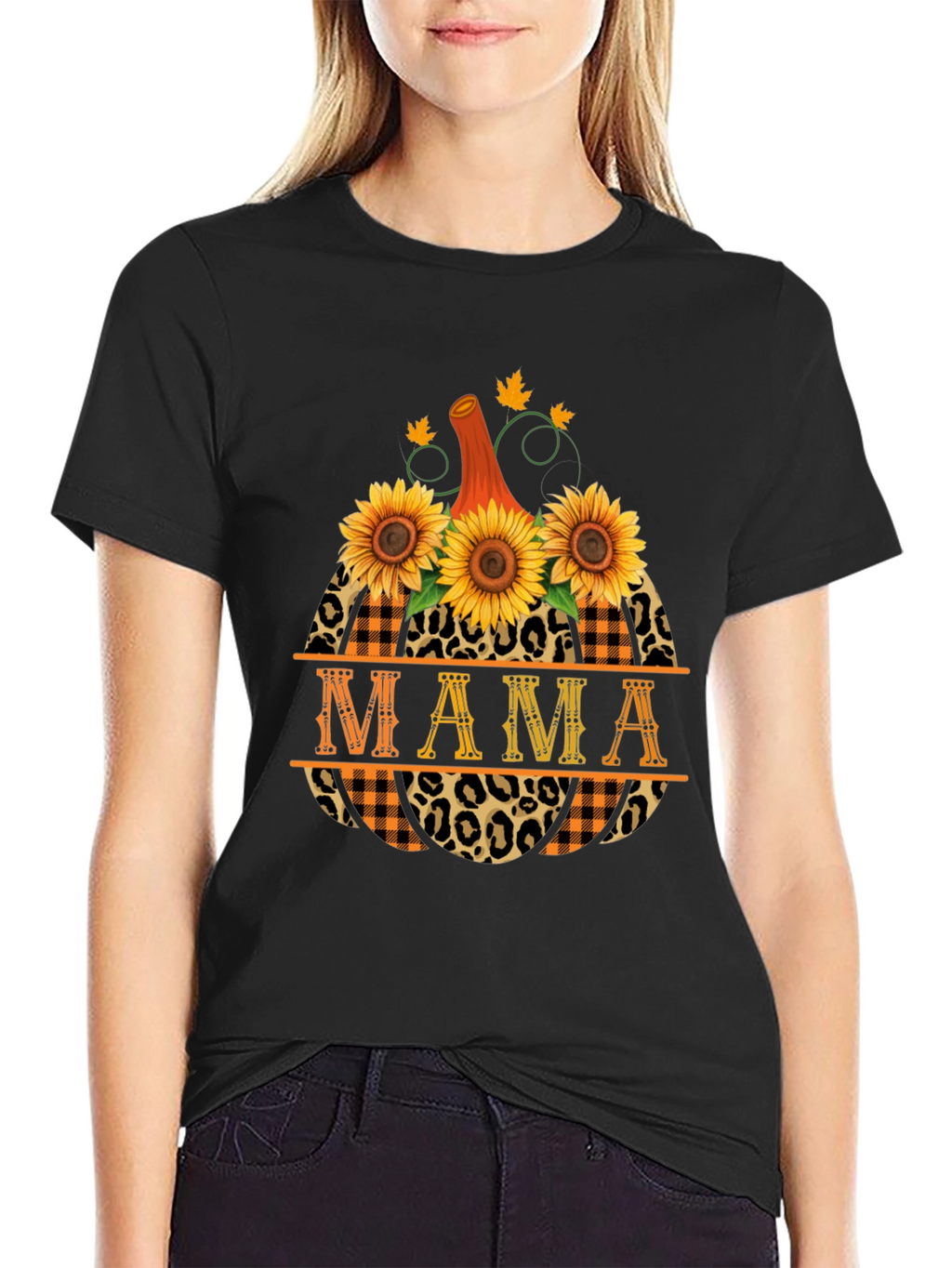Mama Pumpkin Sunflower Graphic T-Shirt