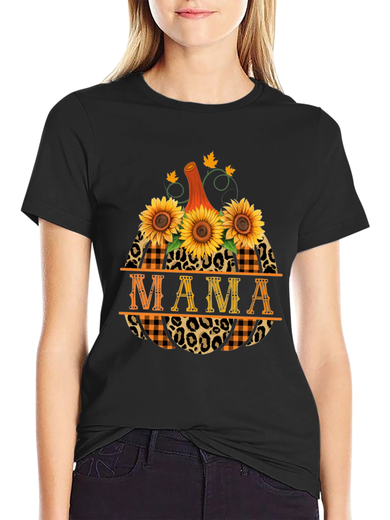 Mama Pumpkin Sunflower Graphic T-Shirt