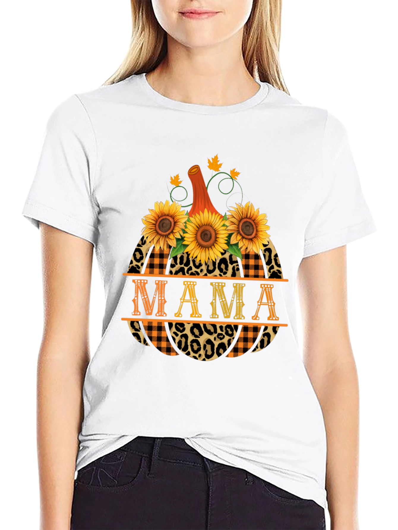 Mama Pumpkin Sunflower Graphic T-Shirt