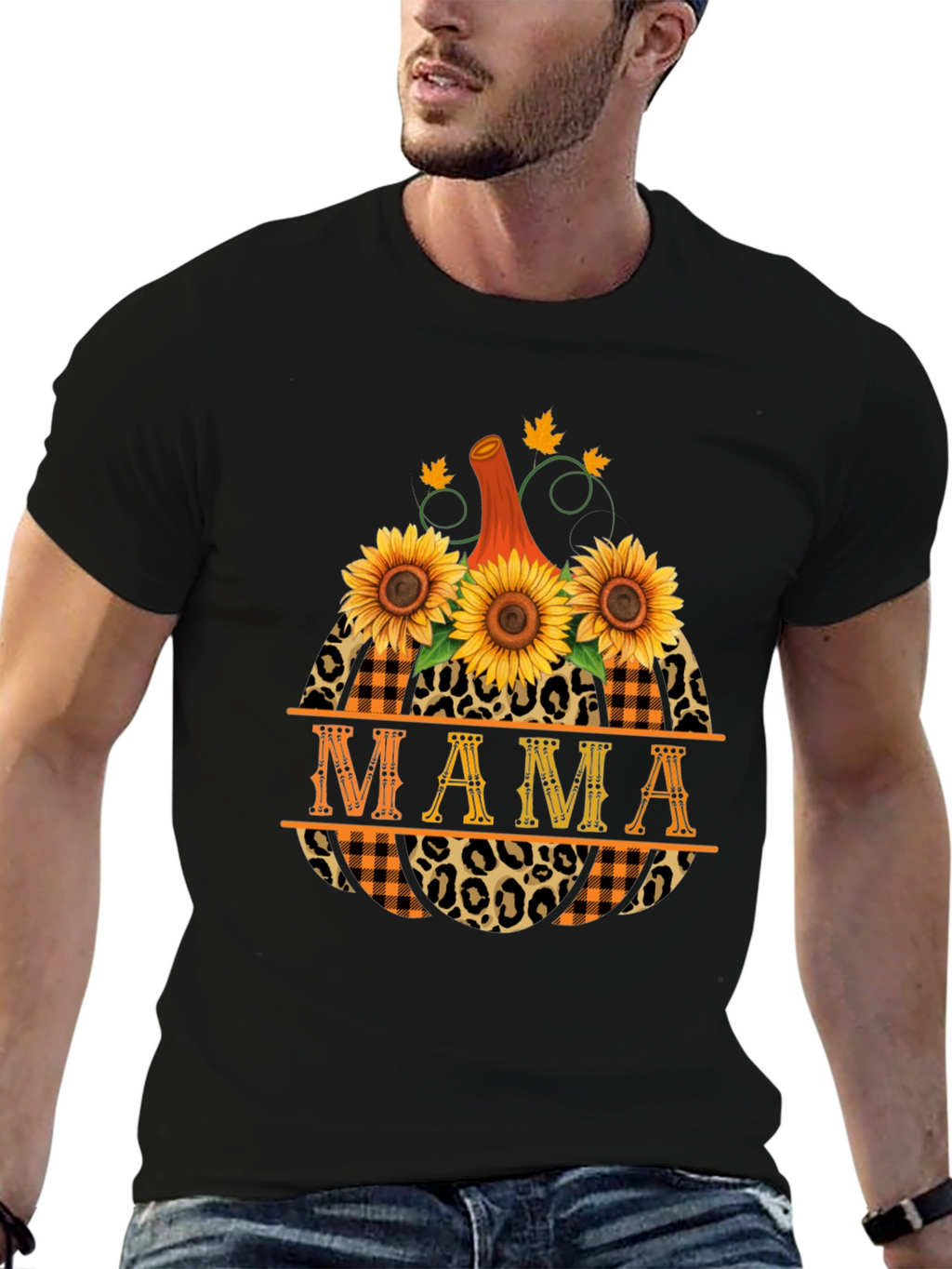 Mama Pumpkin Sunflower Graphic T-Shirt