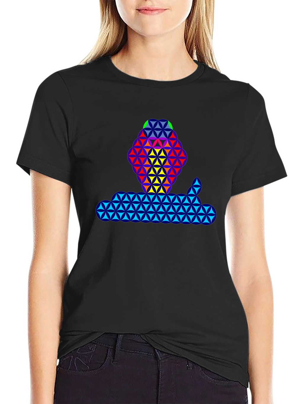 Geometric Flower of Life T-Shirt - Black