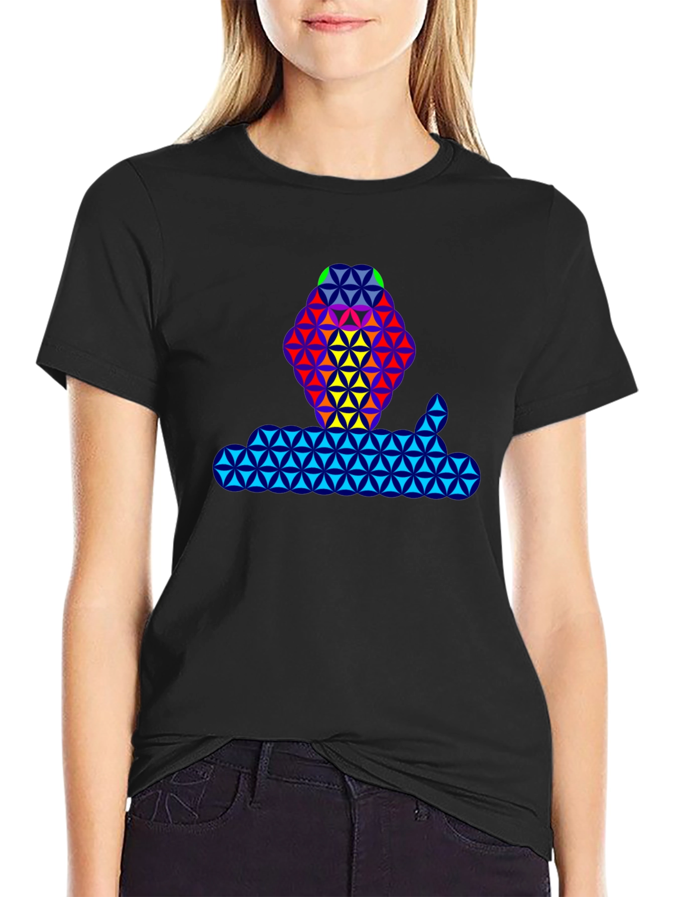 Geometric Flower of Life T-Shirt - Black
