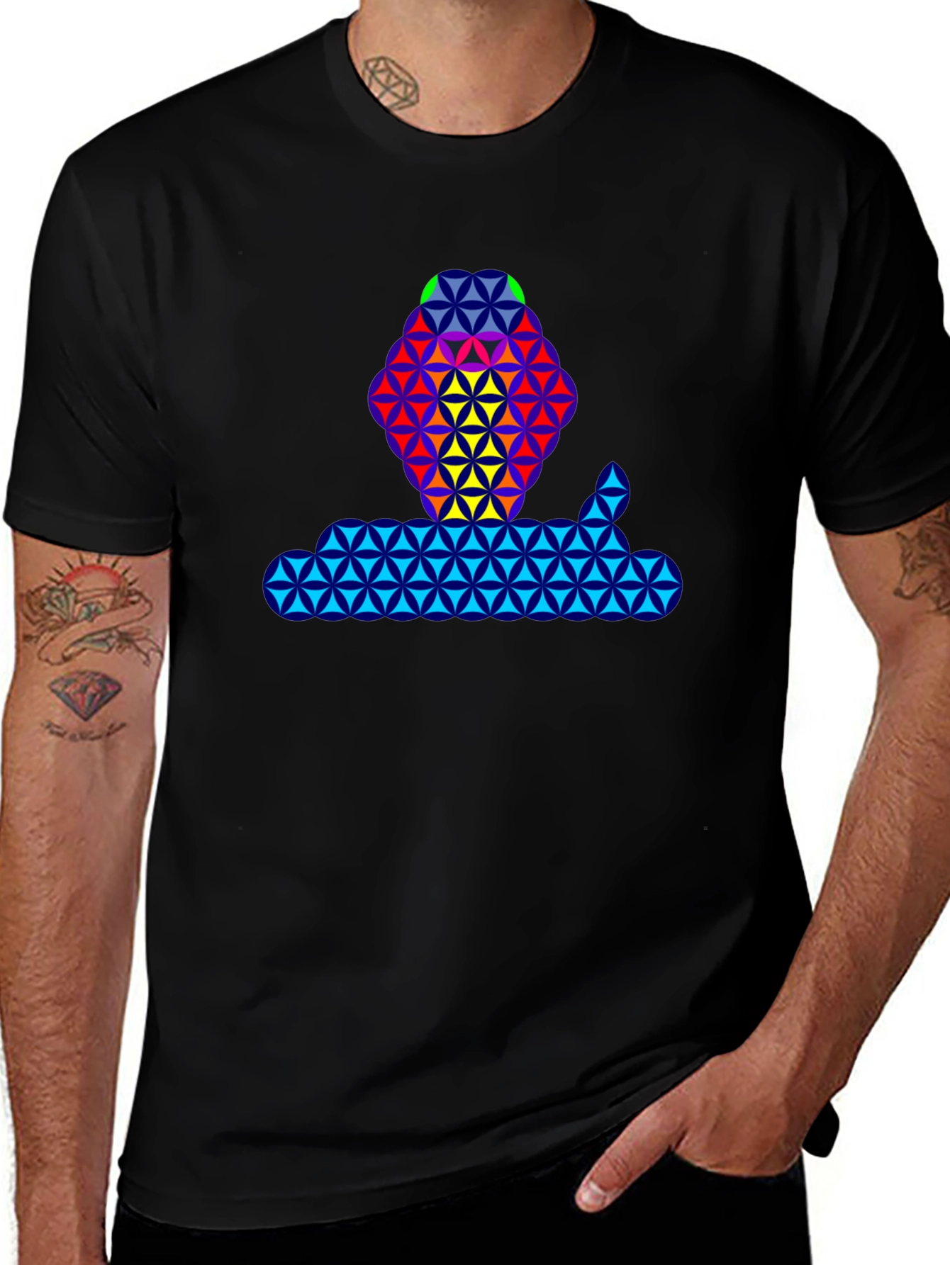 Geometric Flower of Life T-Shirt - Black