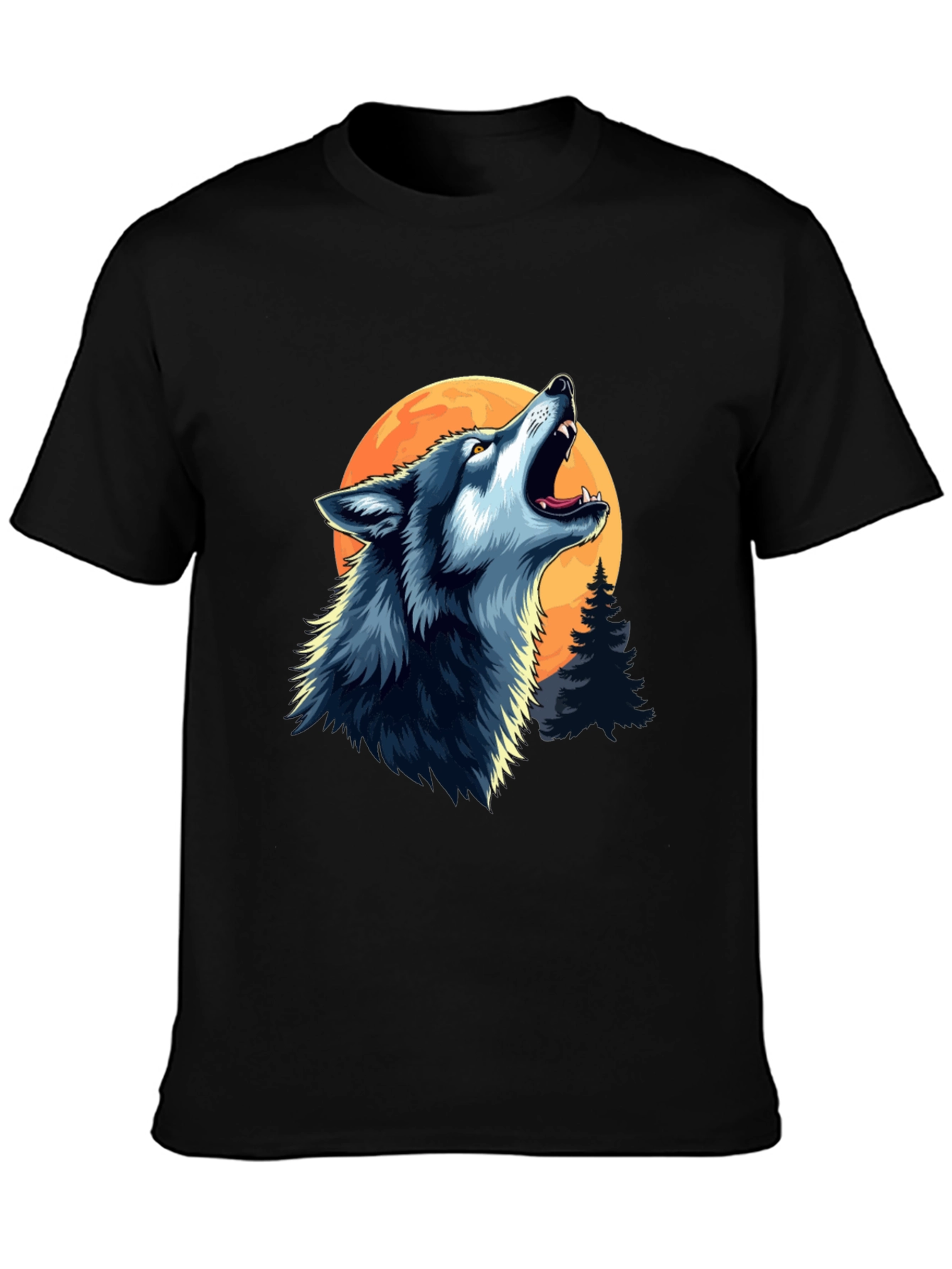 Wolf Howling at Moon Black Graphic Tee