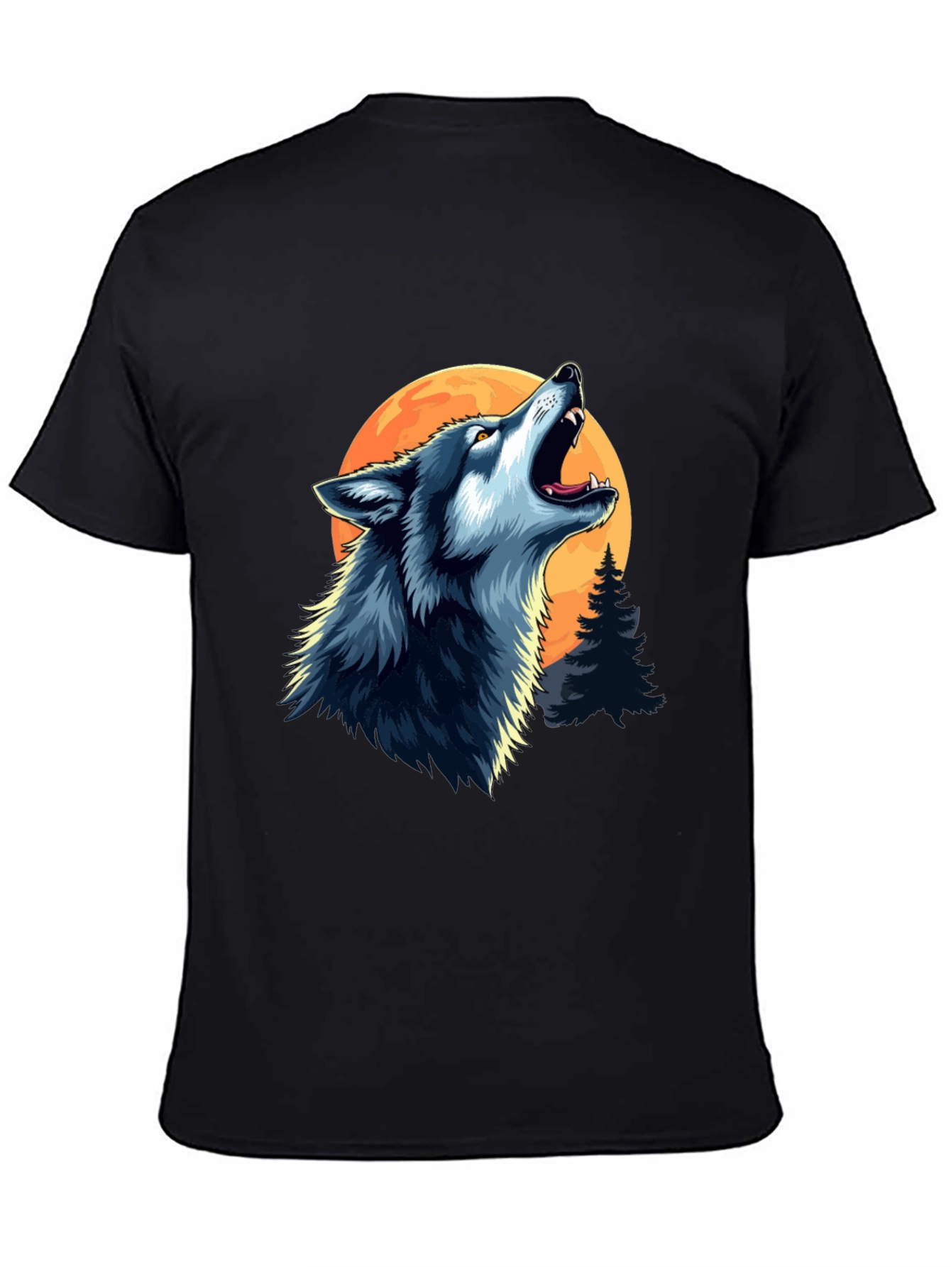 Wolf Howling at Moon Black Graphic Tee
