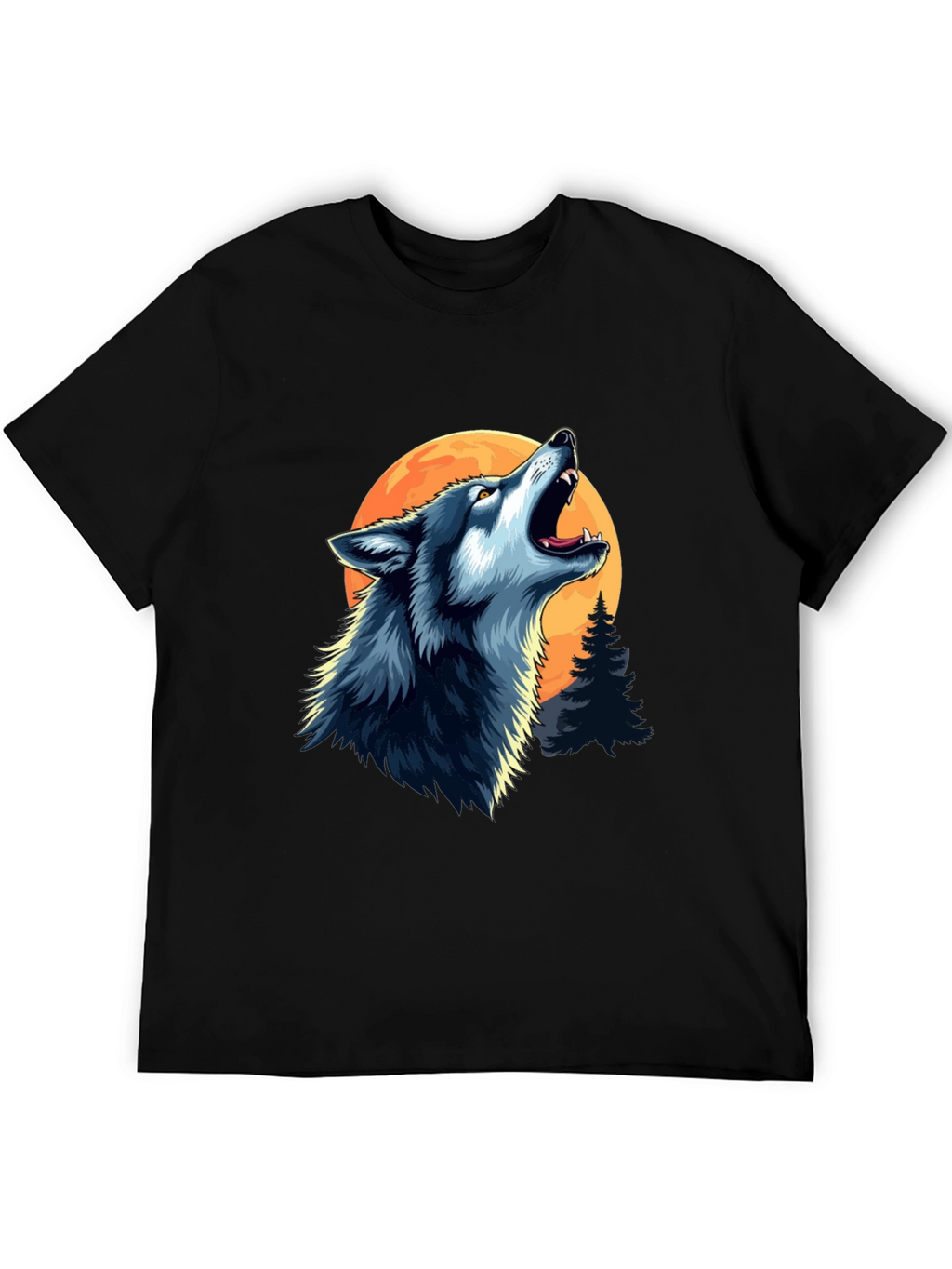 Wolf Howling at Moon Black Graphic Tee
