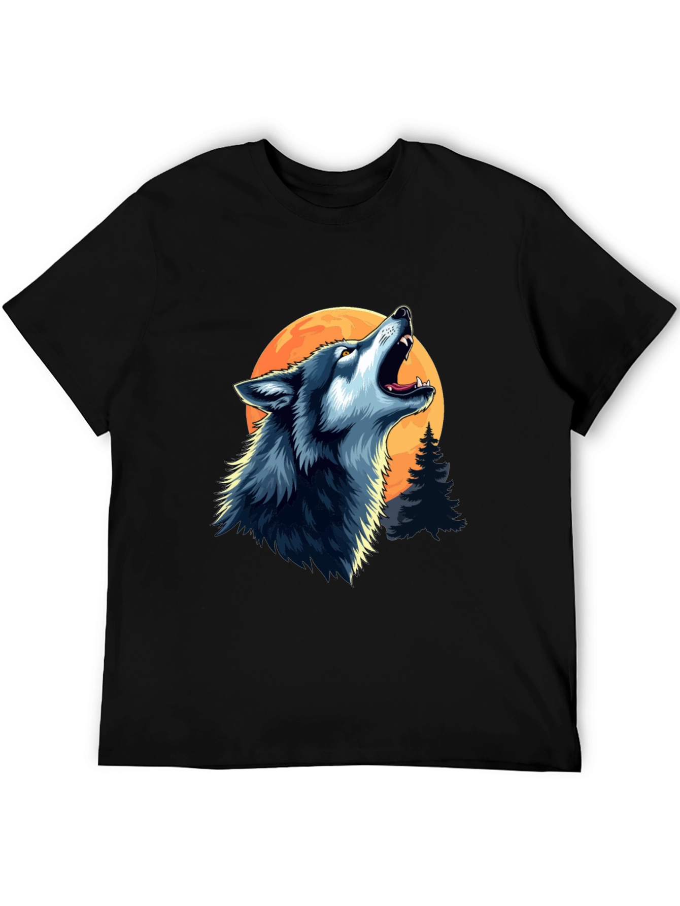 Wolf Howling at Moon Black Graphic Tee