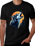 Wolf Howling at Moon Black Graphic Tee