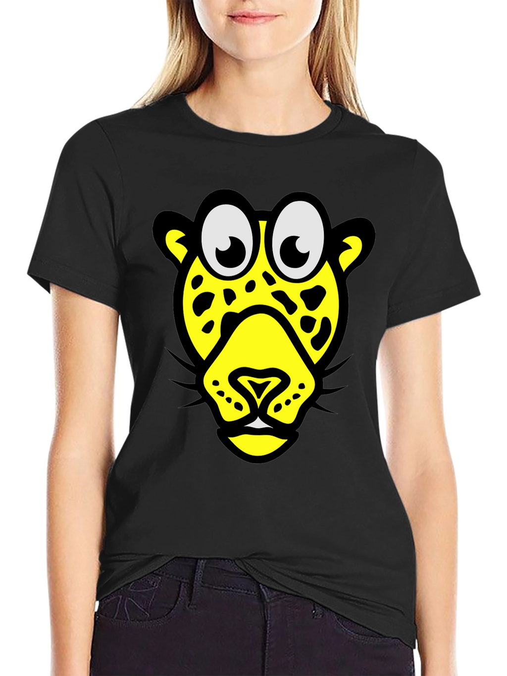 Funky Leopard Graphic Tee - Black Cotton T-Shirt