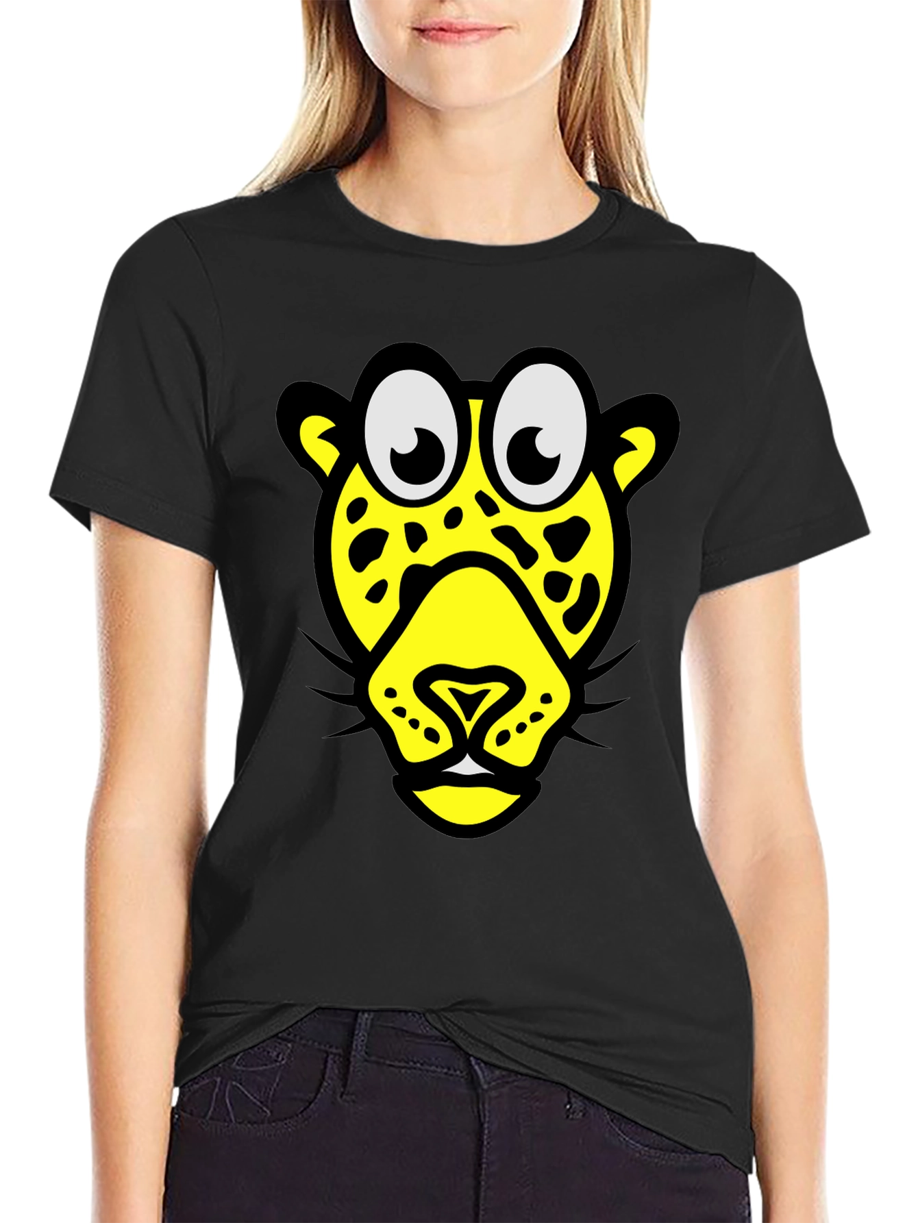 Funky Leopard Graphic Tee - Black Cotton T-Shirt