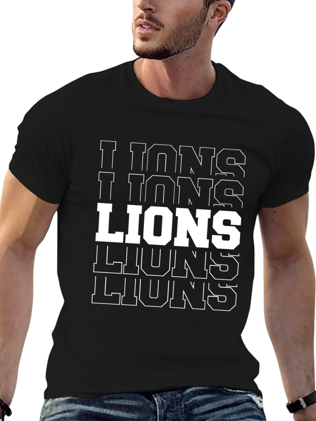 Bold Lions Graphic Tee - Black Cotton T-Shirt