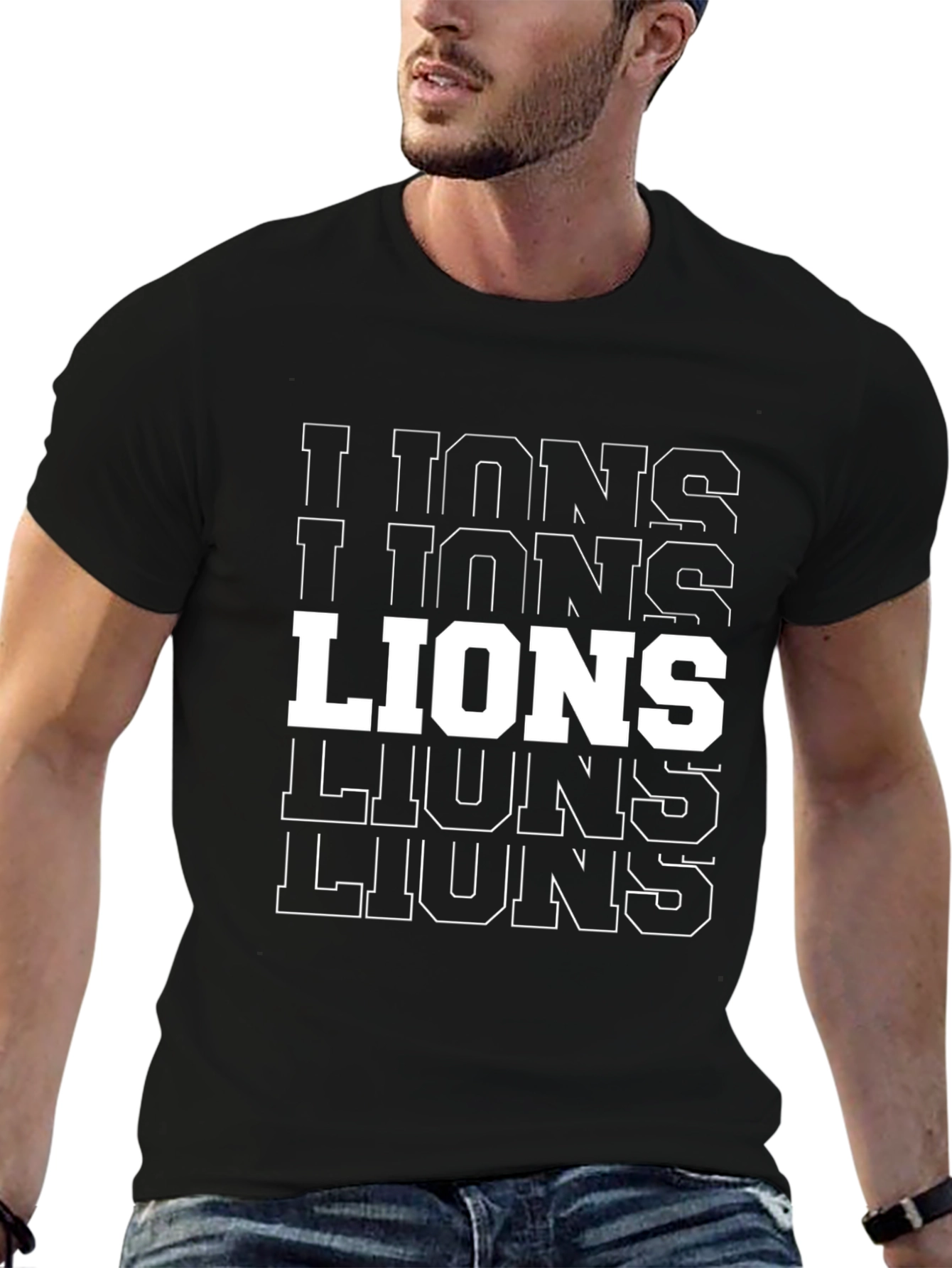 Bold Lions Graphic Tee - Black Cotton T-Shirt