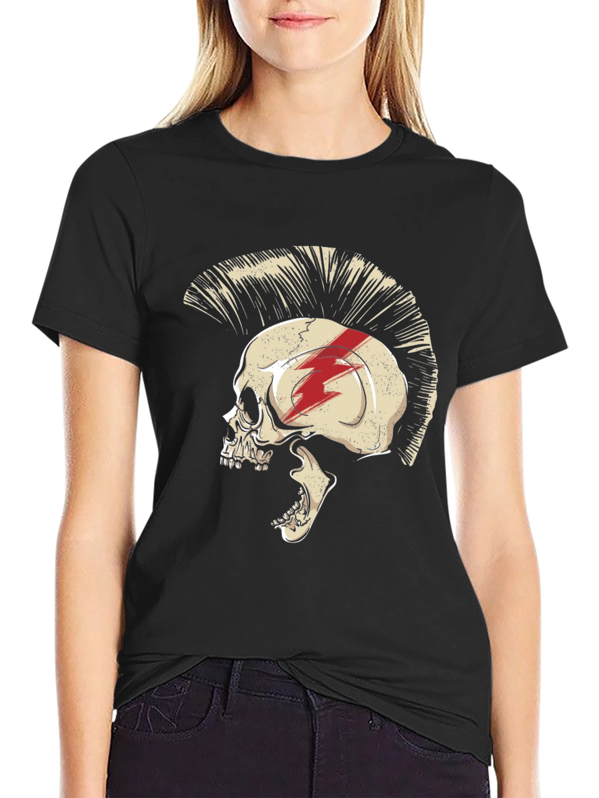 Skull Mohawk Graphic Tee - Edgy Style