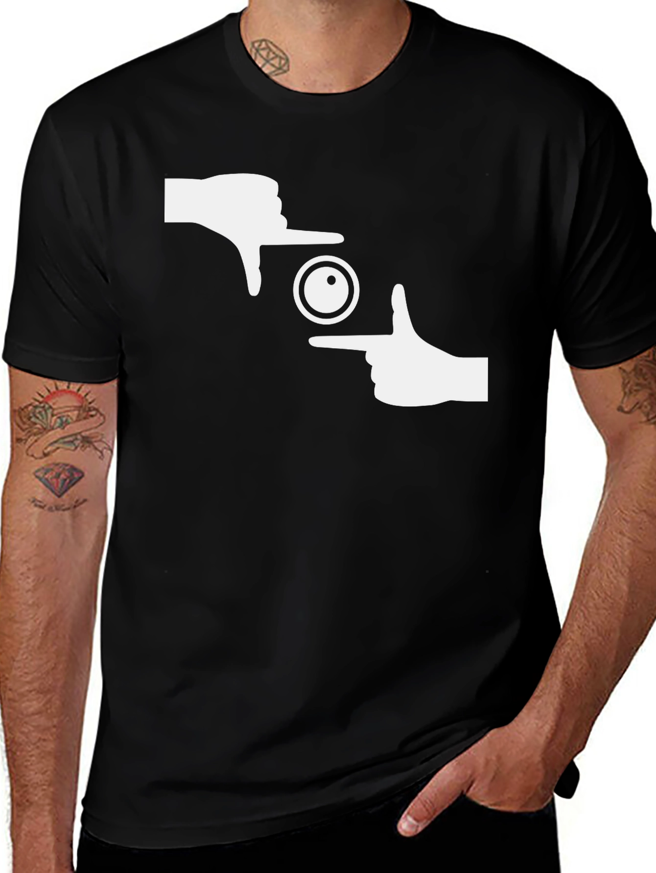 Photographer Frame Hands Graphic Tee - Black Cotton T-Shirt