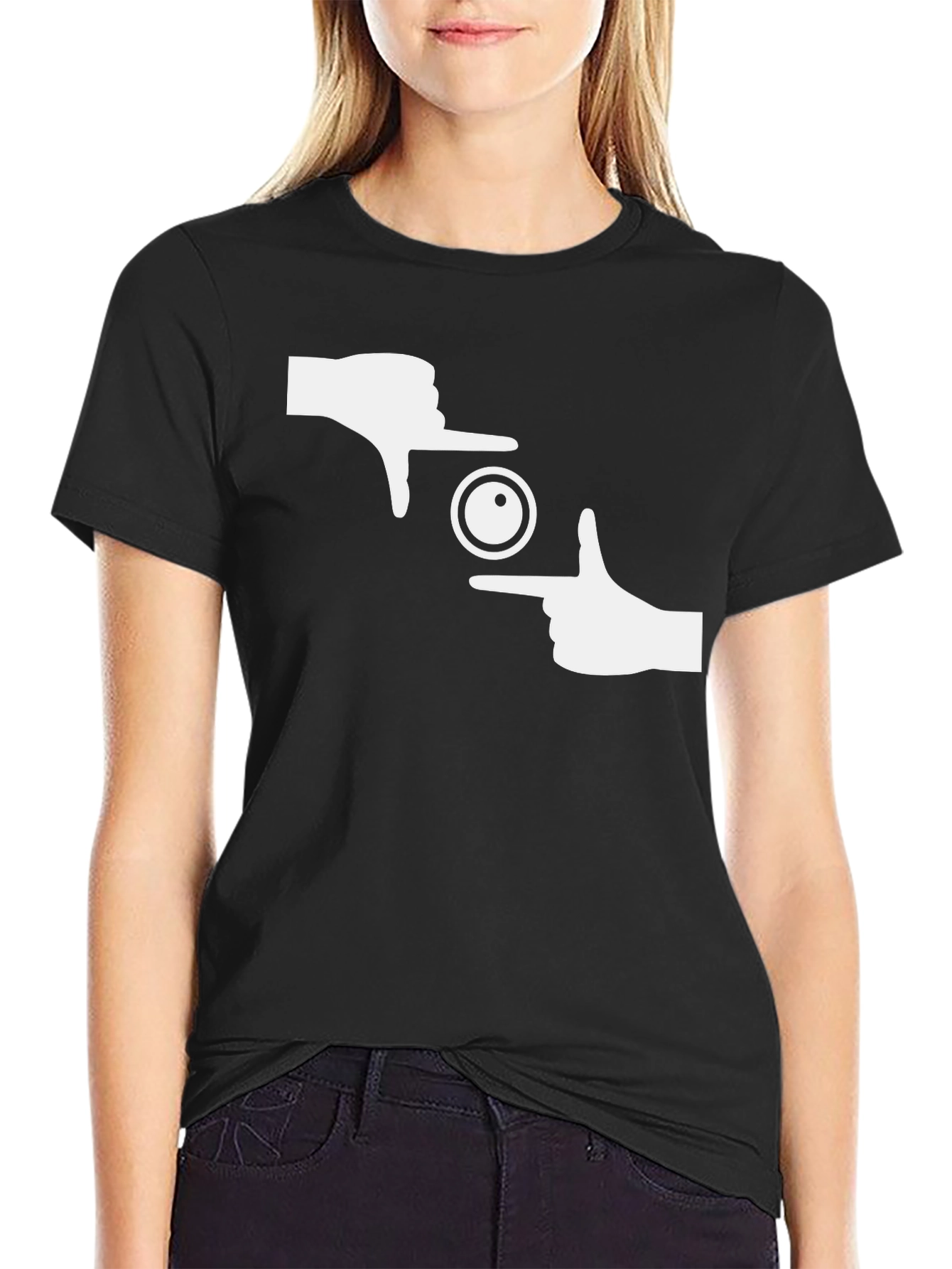 Photographer Frame Hands Graphic Tee - Black Cotton T-Shirt