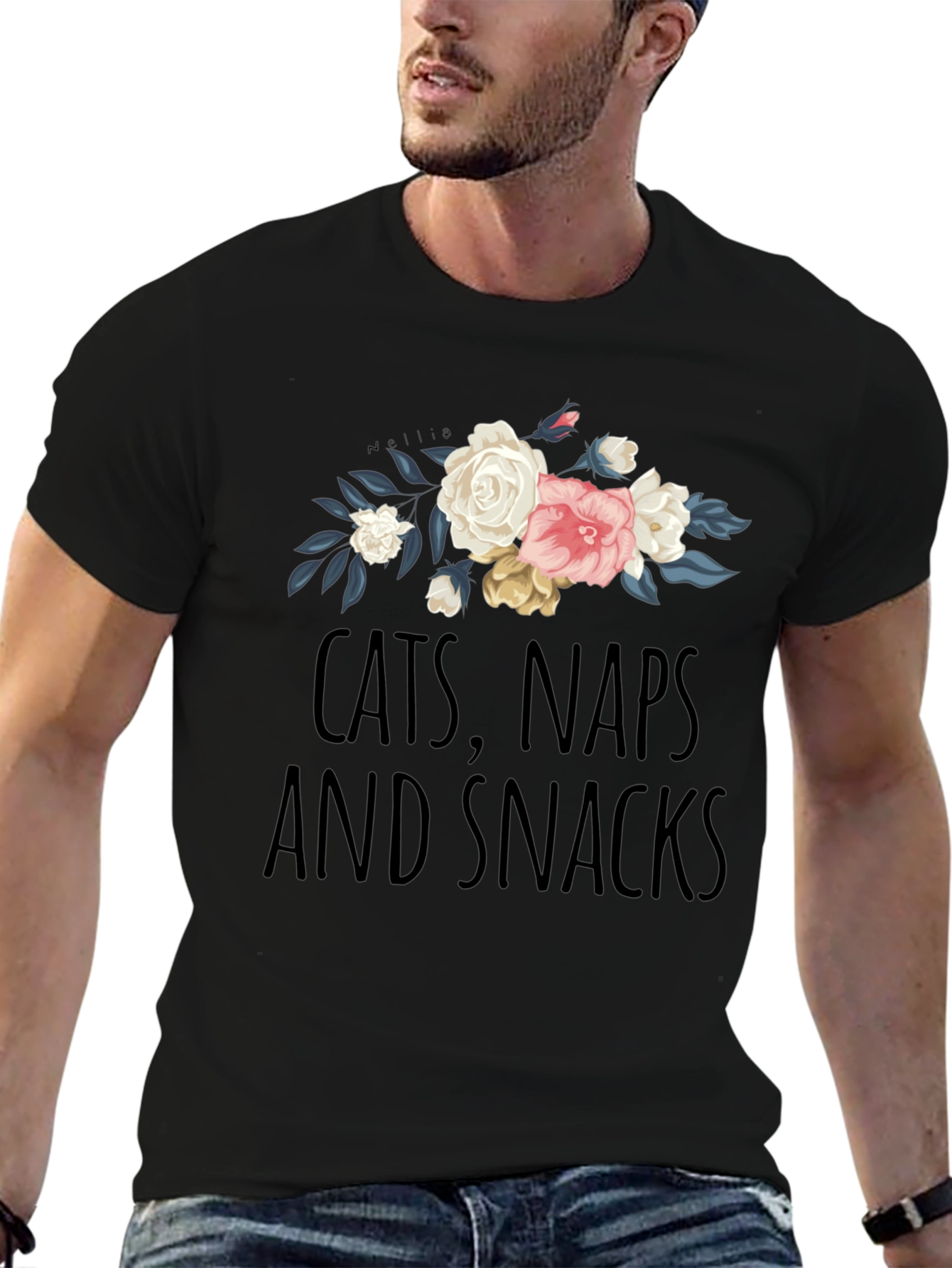 Cats Naps and Snacks Floral T-Shirt