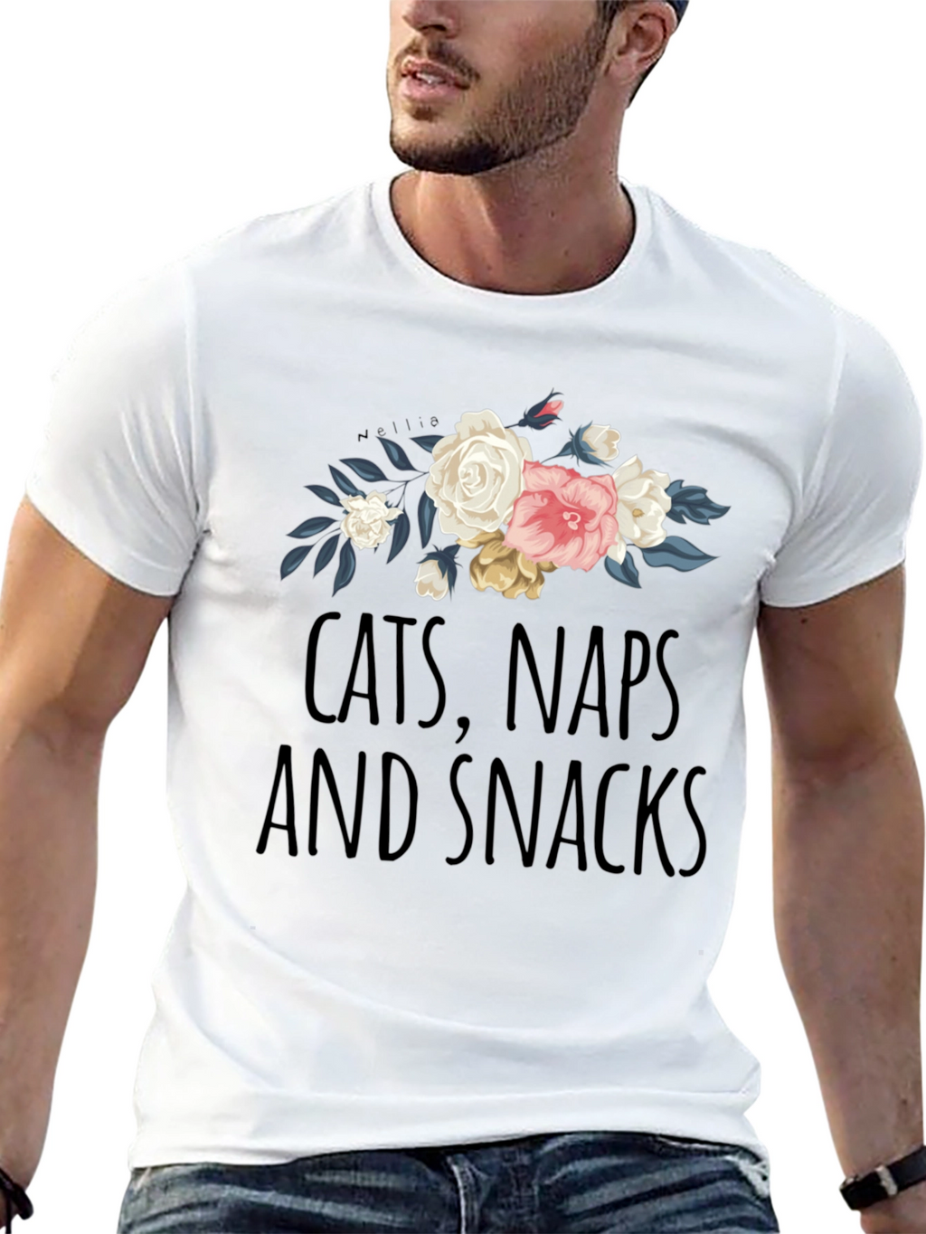 Cats Naps and Snacks Floral T-Shirt
